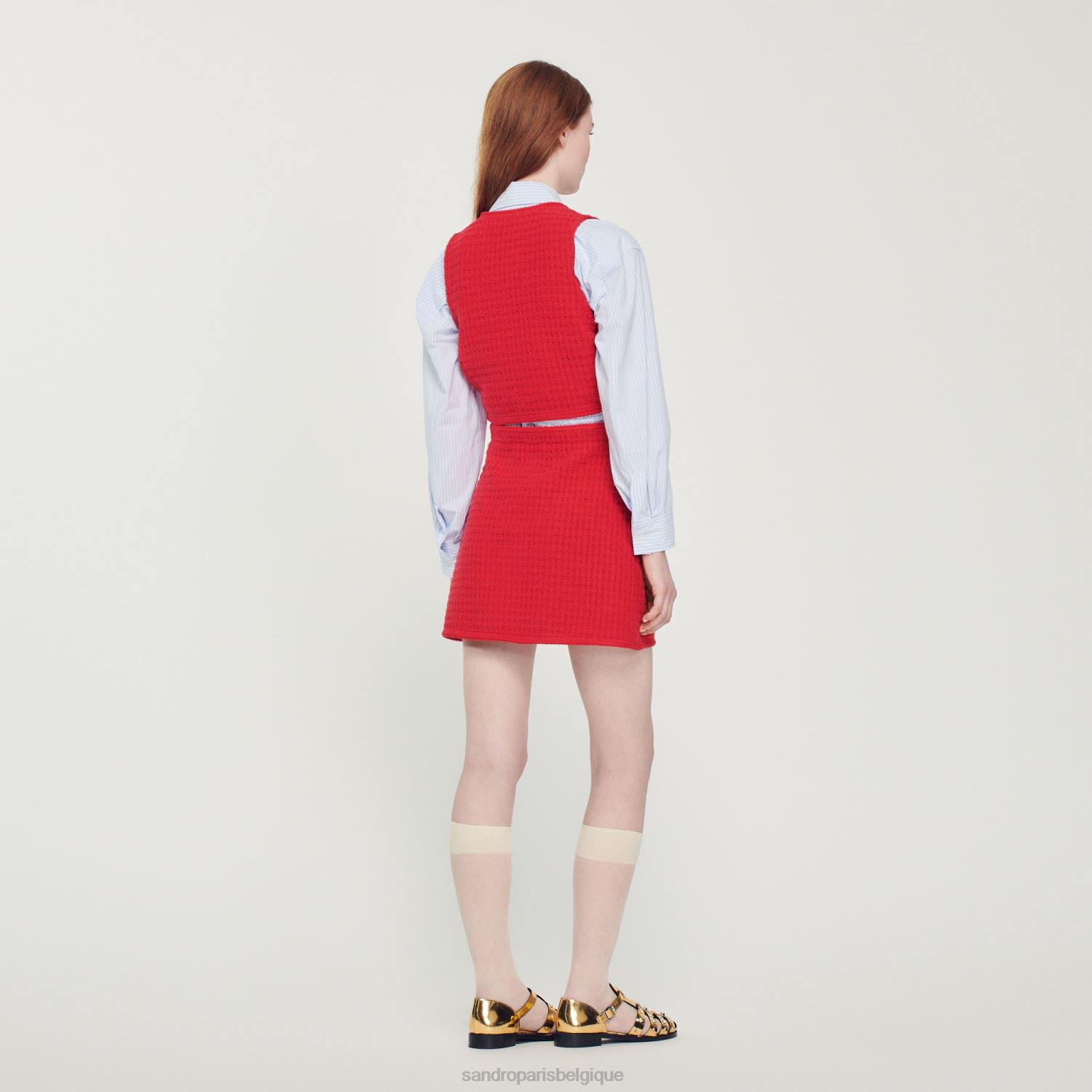 vêtements Sandro Paris pull court en tweed rouge femmes XLXD366