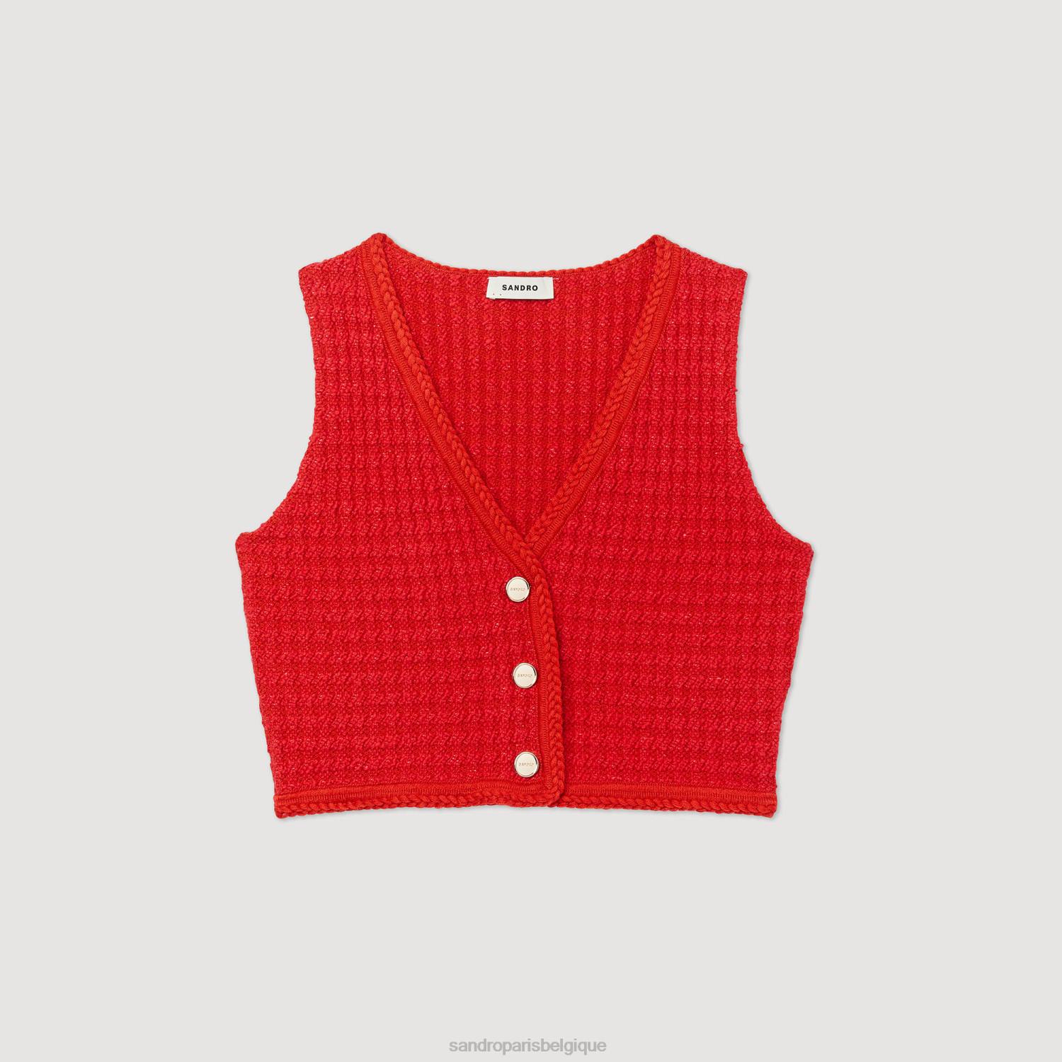 vêtements Sandro Paris pull court en tweed rouge femmes XLXD366