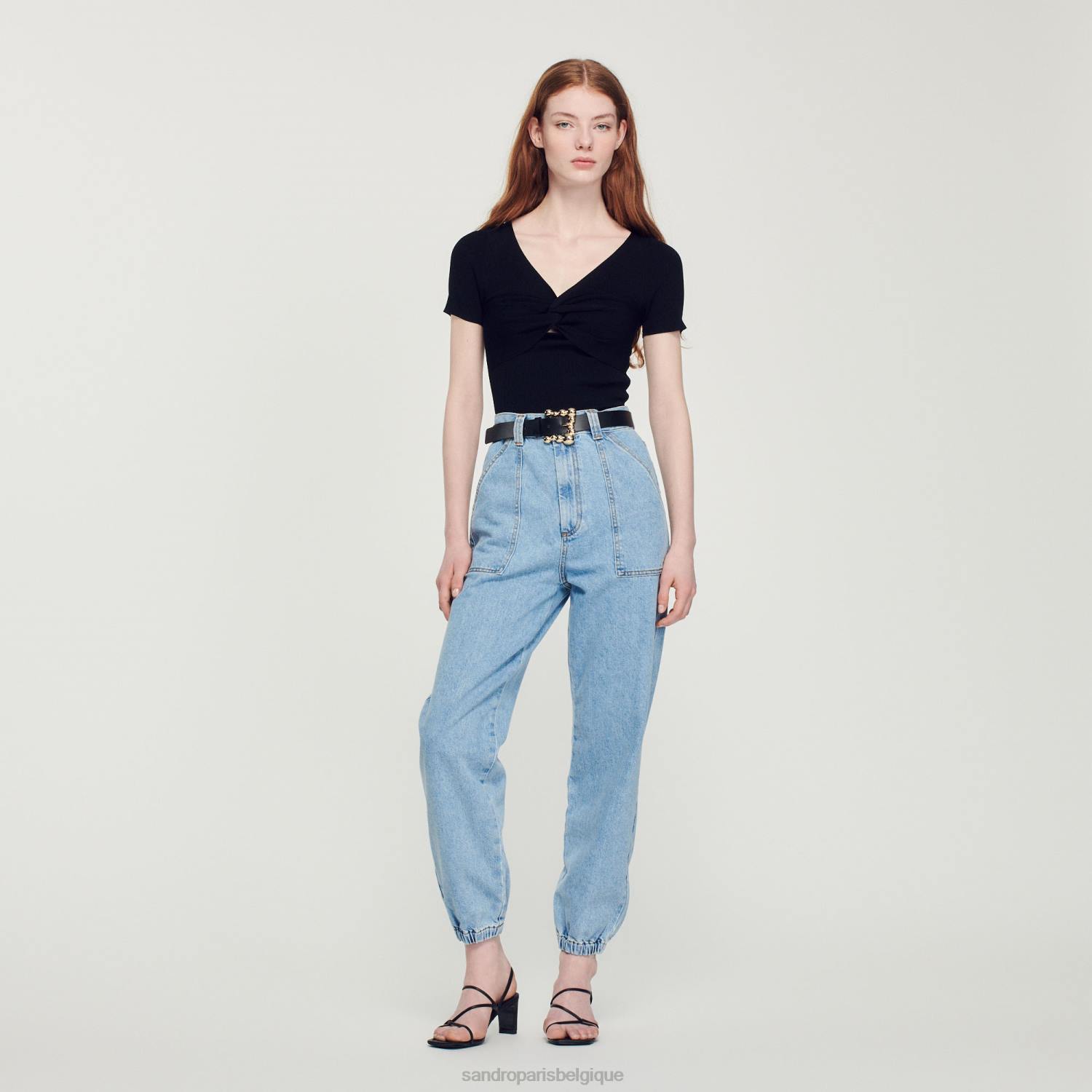 vêtements Sandro Paris pull court noué noir femmes XLXD313
