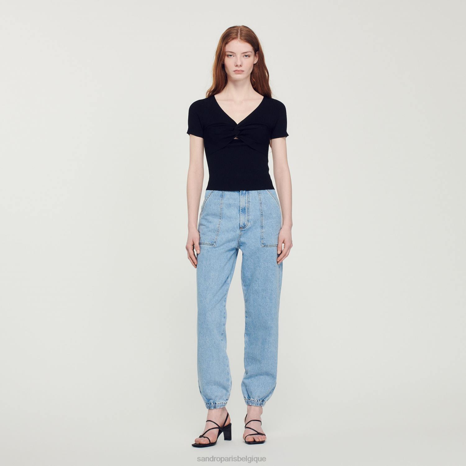 vêtements Sandro Paris pull court noué noir femmes XLXD313