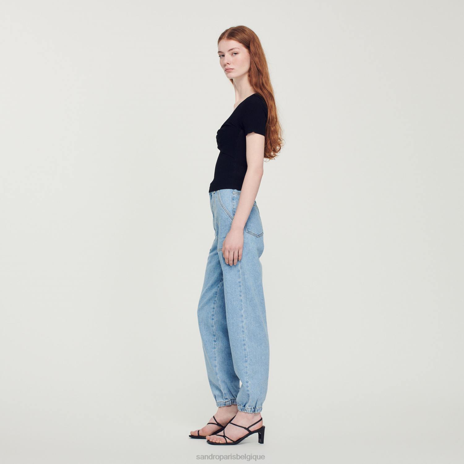 vêtements Sandro Paris pull court noué noir femmes XLXD313