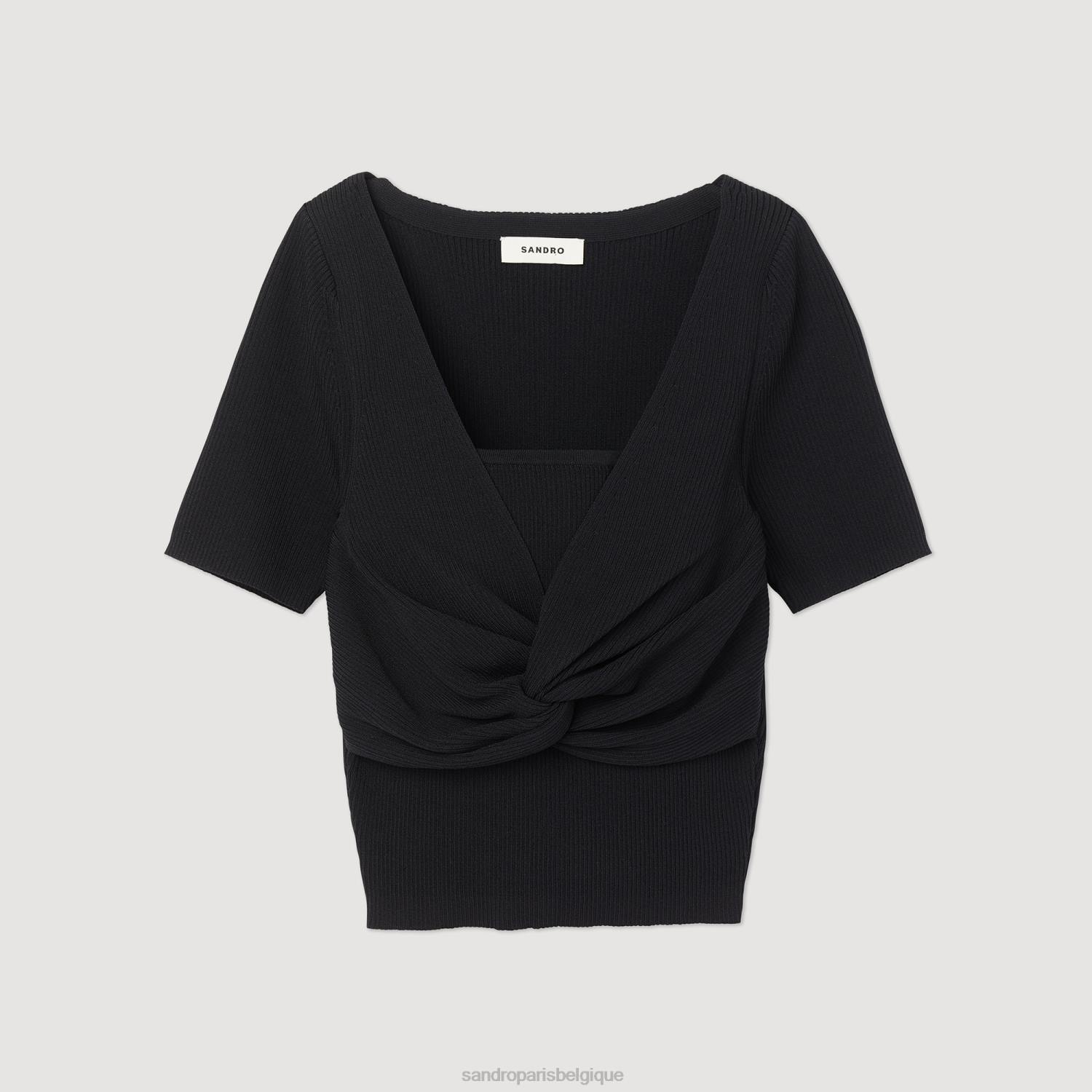 vêtements Sandro Paris pull court noué noir femmes XLXD313