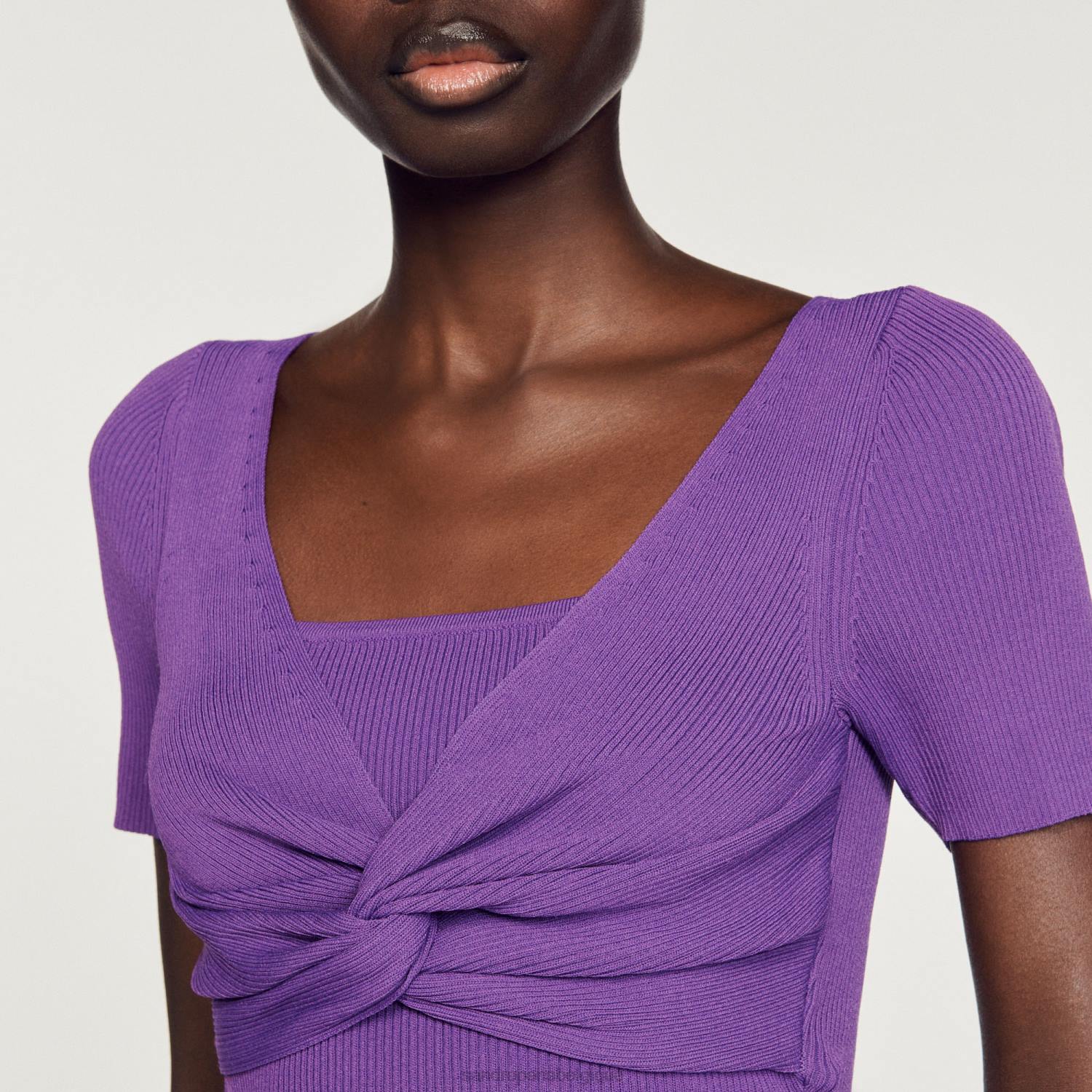 vêtements Sandro Paris pull court noué violet femmes XLXD340