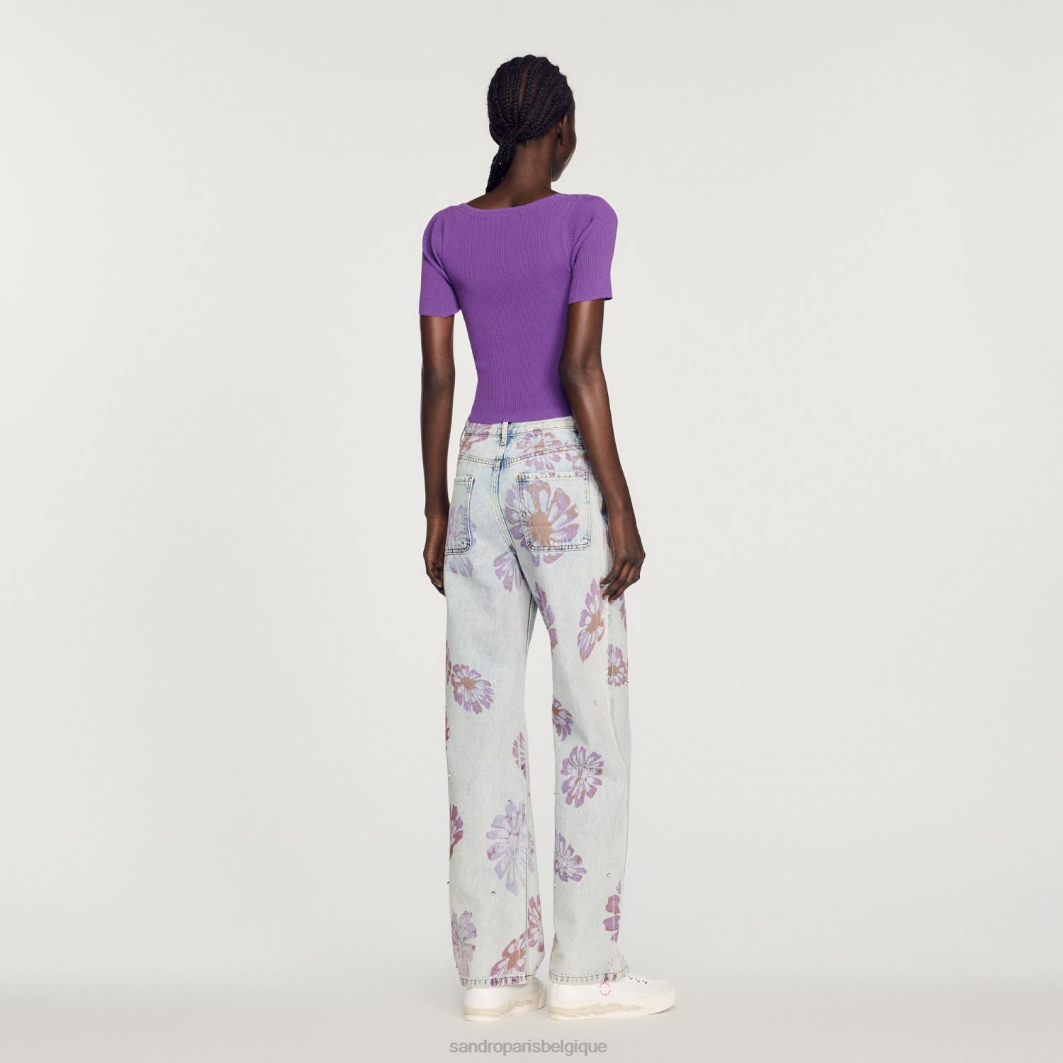 vêtements Sandro Paris pull court noué violet femmes XLXD340