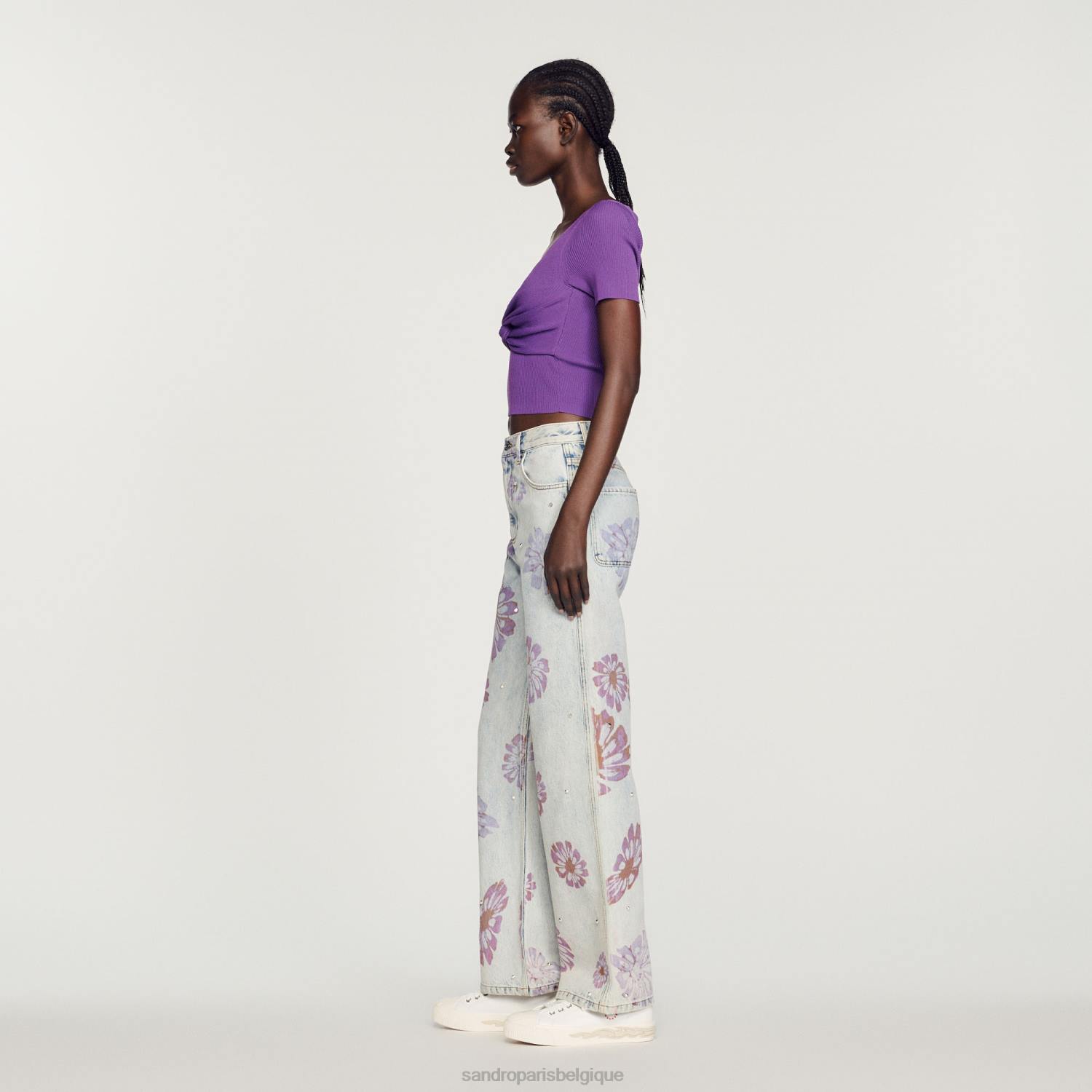vêtements Sandro Paris pull court noué violet femmes XLXD340