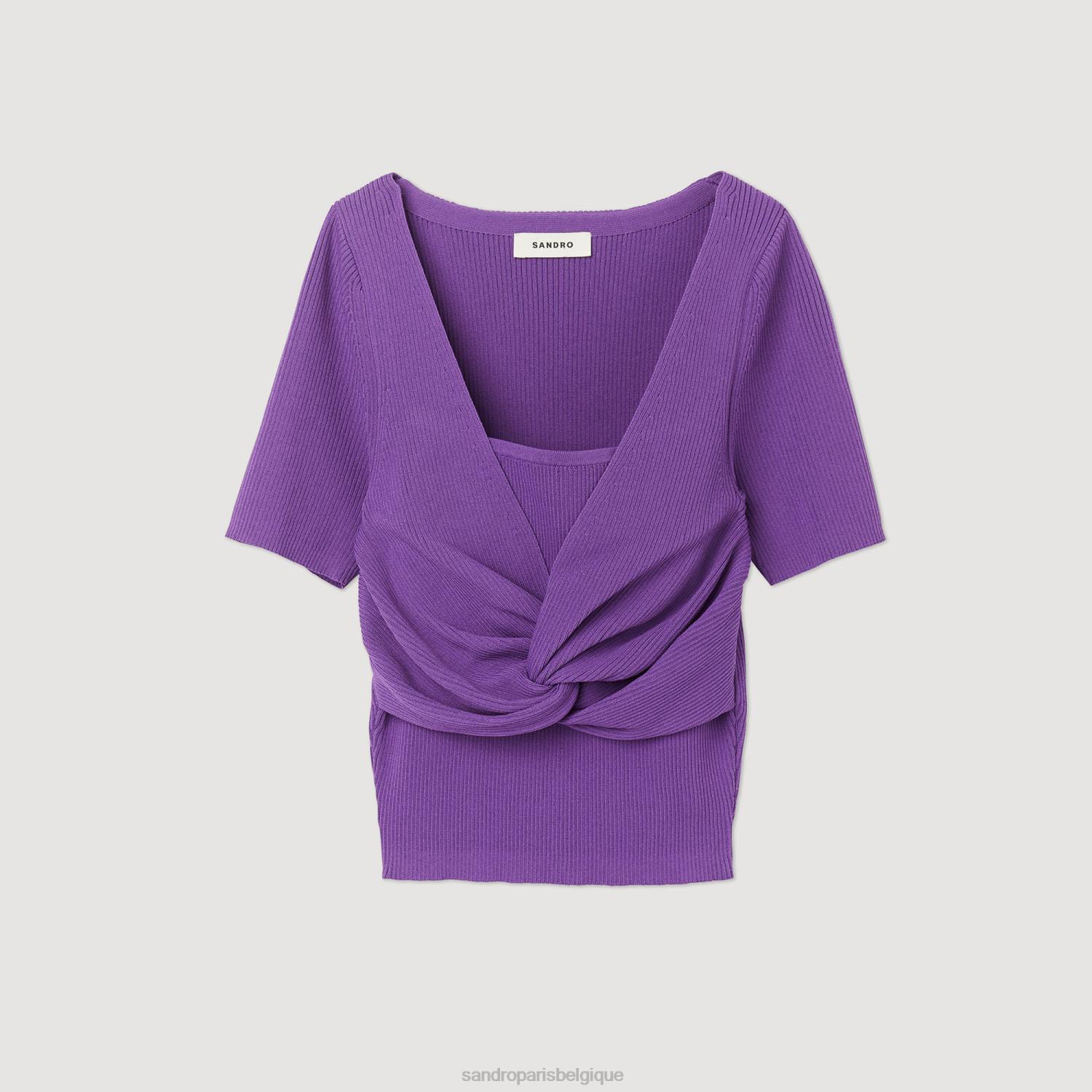 vêtements Sandro Paris pull court noué violet femmes XLXD340