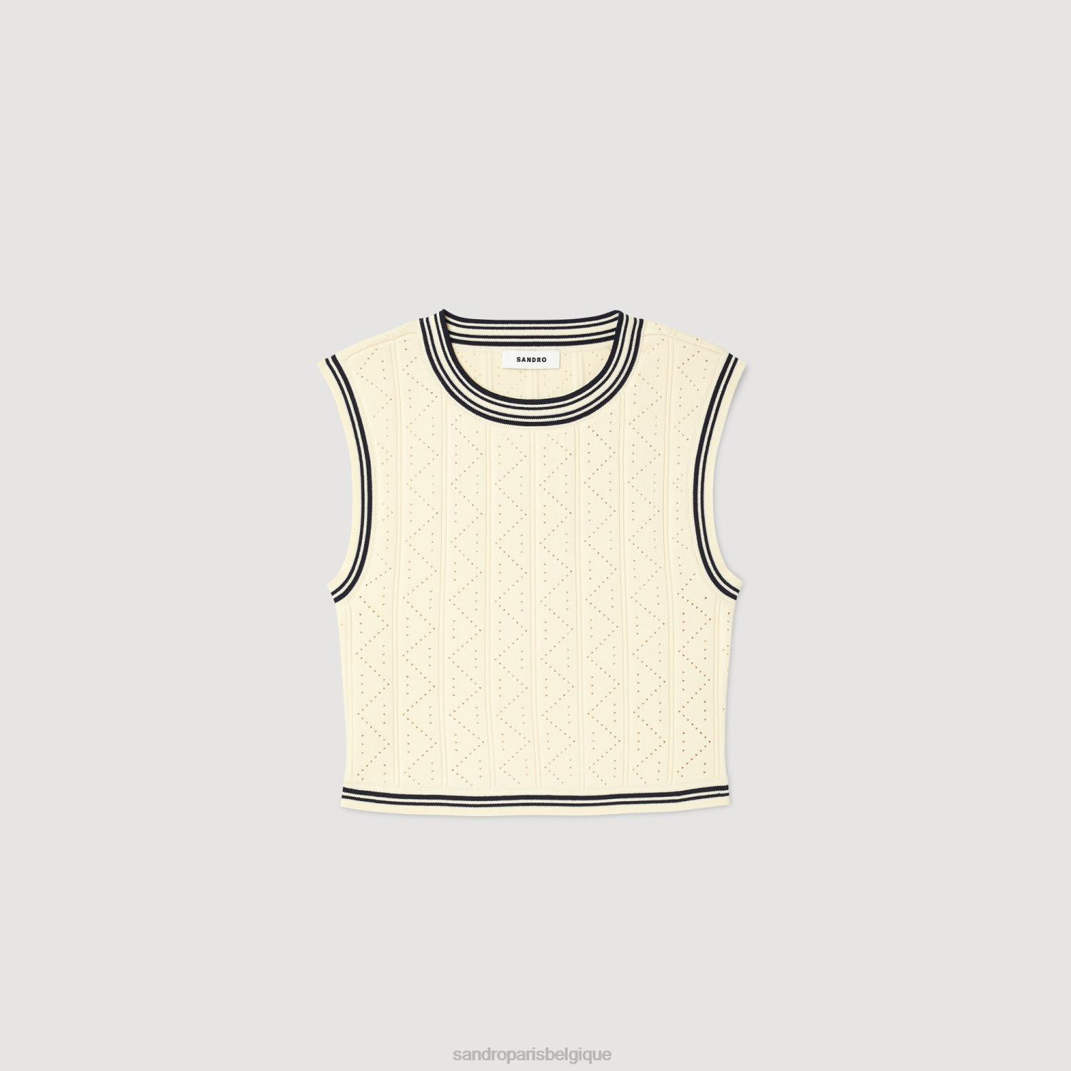 vêtements Sandro Paris pull court sans manches écru femmes XLXD9