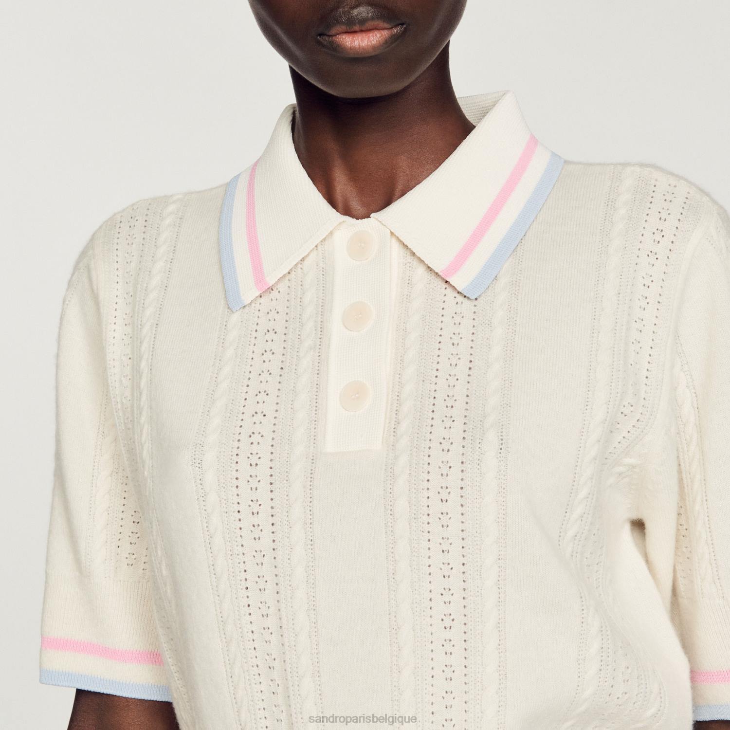 vêtements Sandro Paris pull polo tricoté écru femmes XLXD330