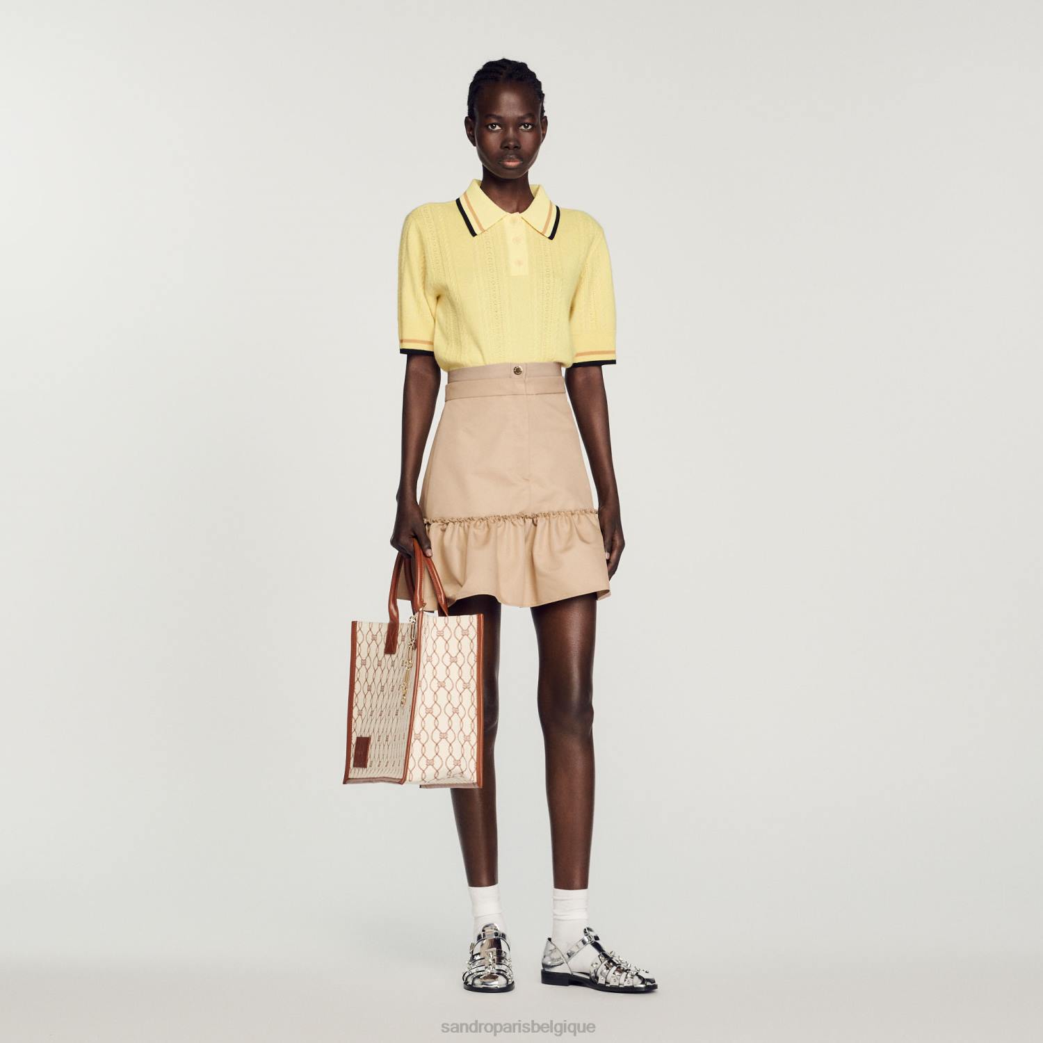vêtements Sandro Paris pull polo tricoté jaune clair femmes XLXD424