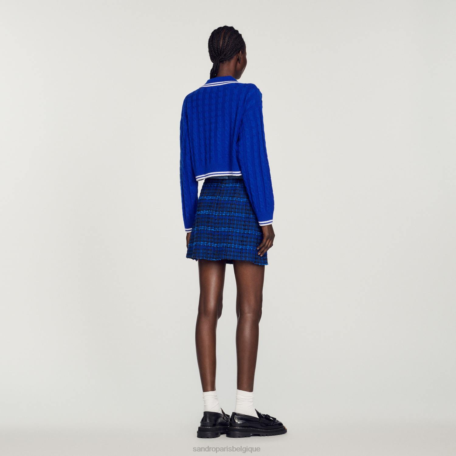 vêtements Sandro Paris pull raccourci en maille torsadée bleu électrique femmes XLXD333