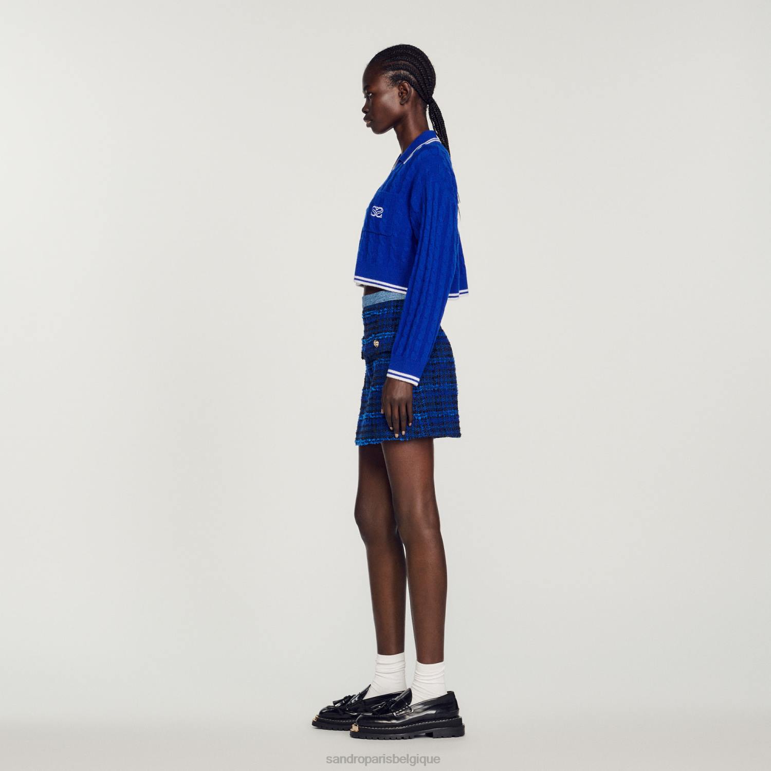 vêtements Sandro Paris pull raccourci en maille torsadée bleu électrique femmes XLXD333