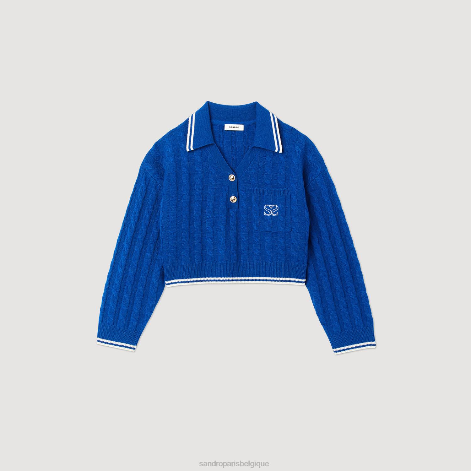 vêtements Sandro Paris pull raccourci en maille torsadée bleu électrique femmes XLXD333