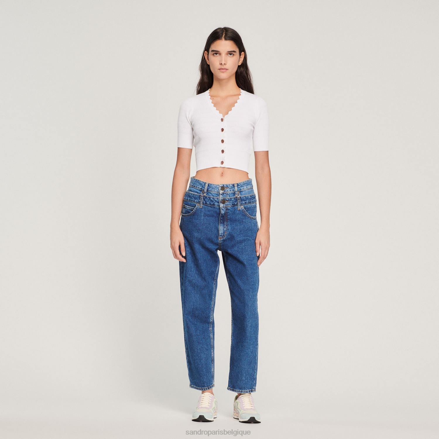 vêtements Sandro Paris pull tricoté avec boutons fantaisie blanc cassé femmes XLXD260