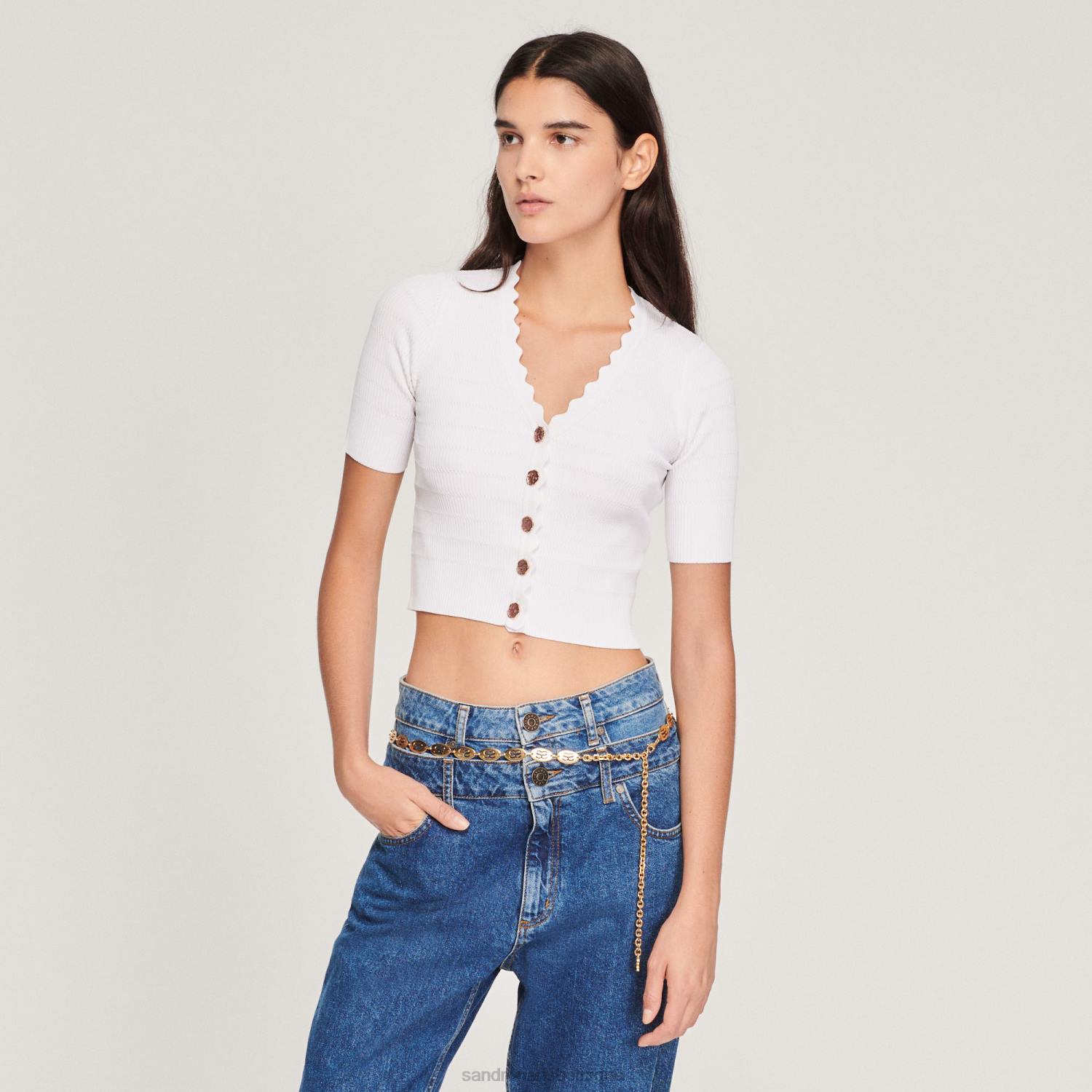 vêtements Sandro Paris pull tricoté avec boutons fantaisie blanc cassé femmes XLXD260
