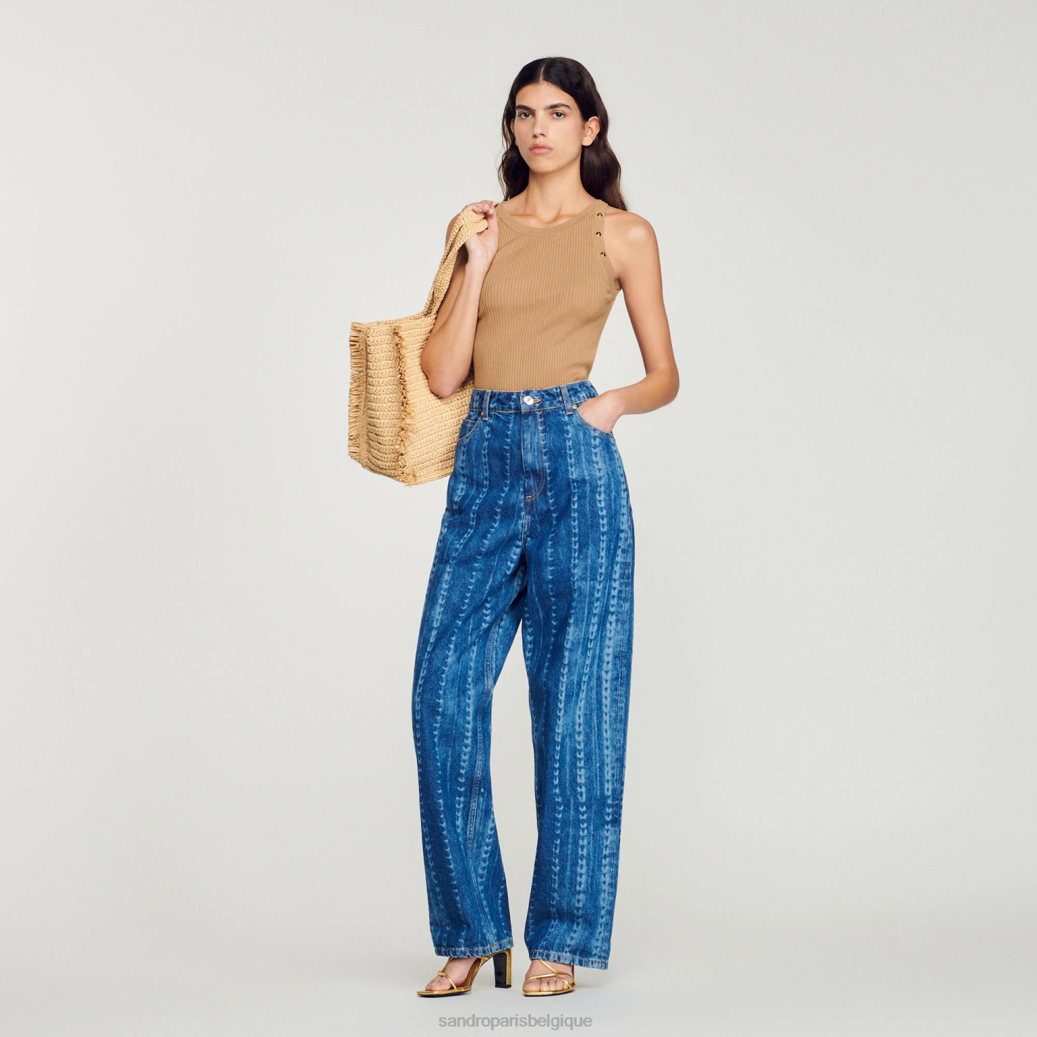 vêtements Sandro Paris réservoir côtelé chameau femmes XLXD216
