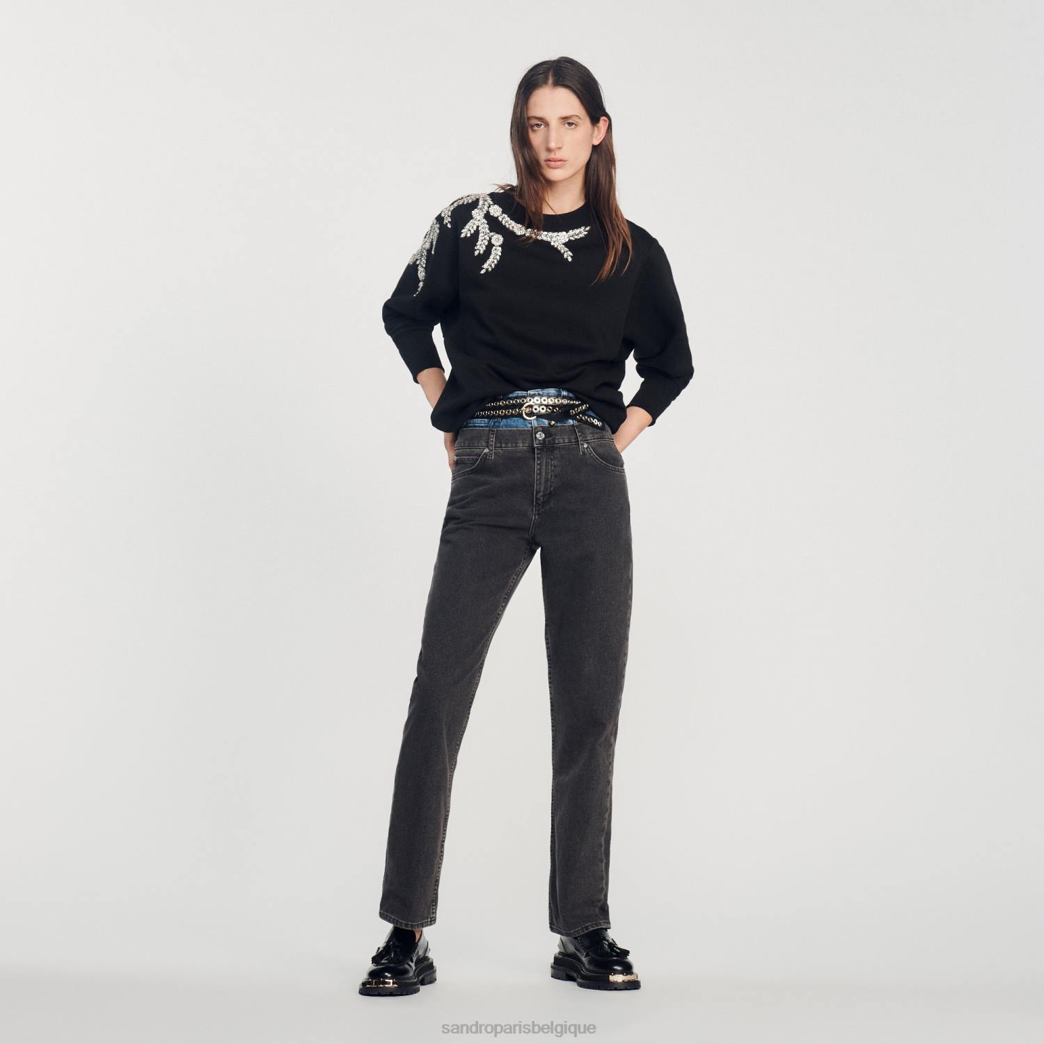 vêtements Sandro Paris sweat-shirt orné noir femmes XLXD135