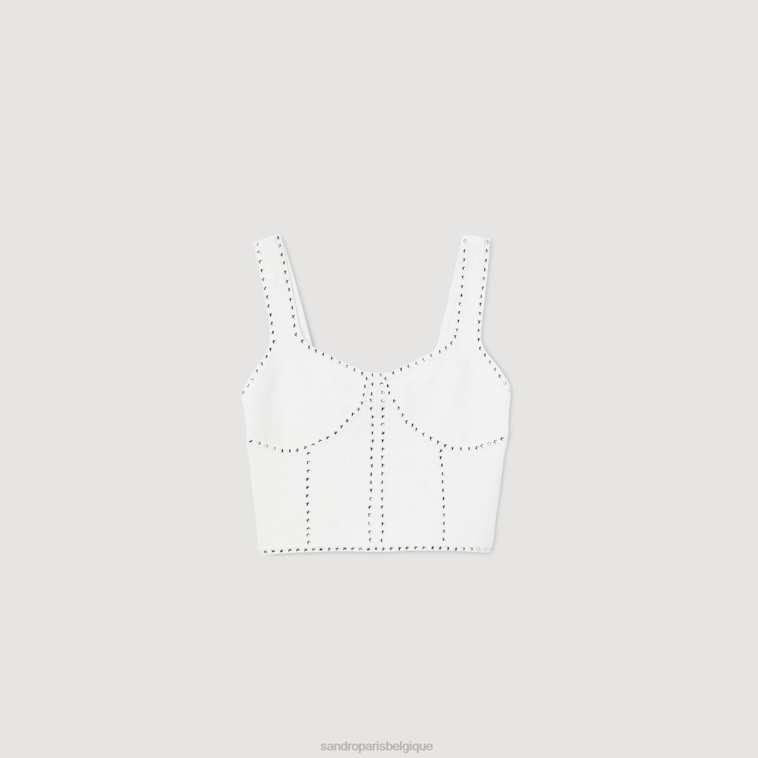 vêtements Sandro Paris top court en maille à strass blanc femmes XLXD42
