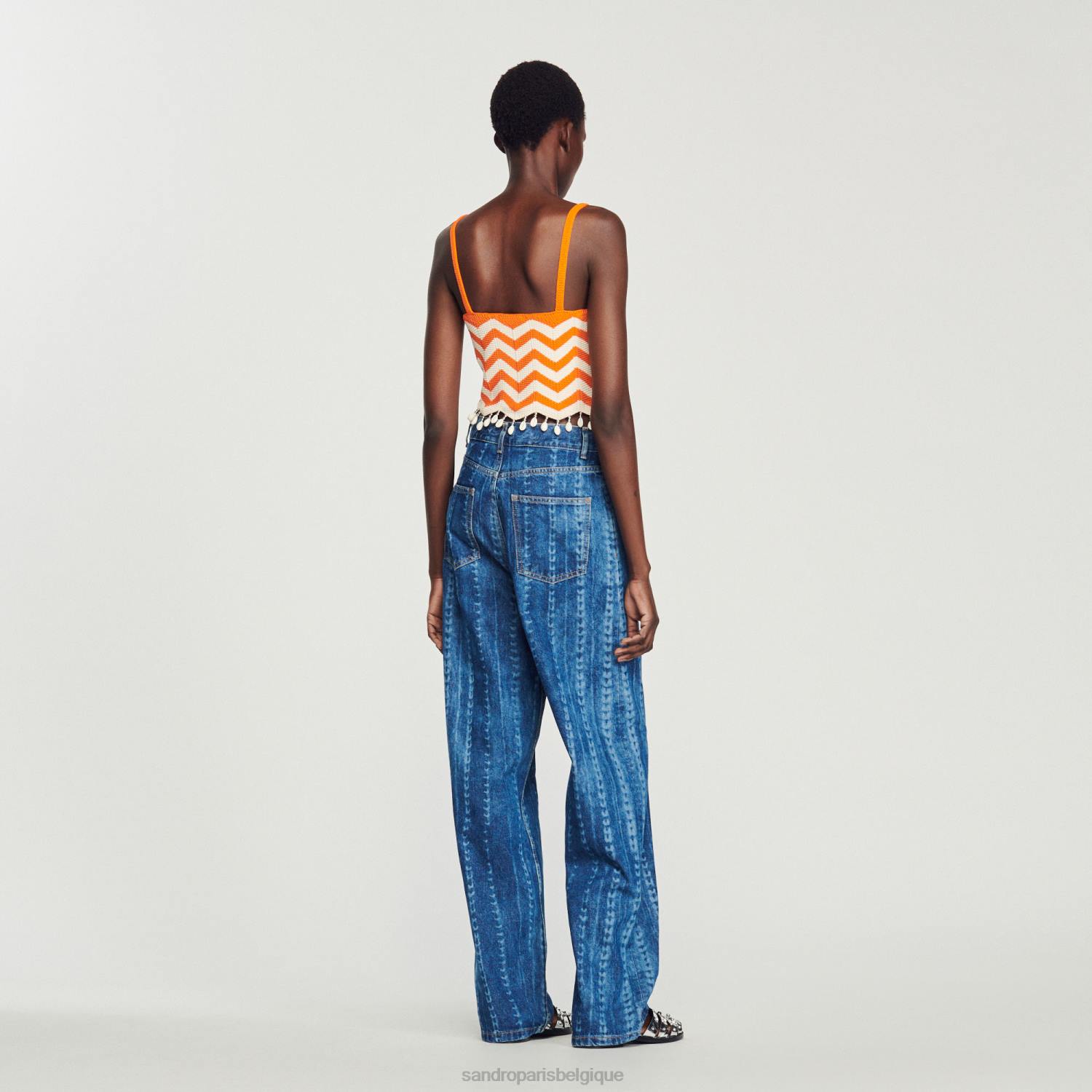 vêtements Sandro Paris top court à perles tombantes orange/blanc cassé femmes XLXD446