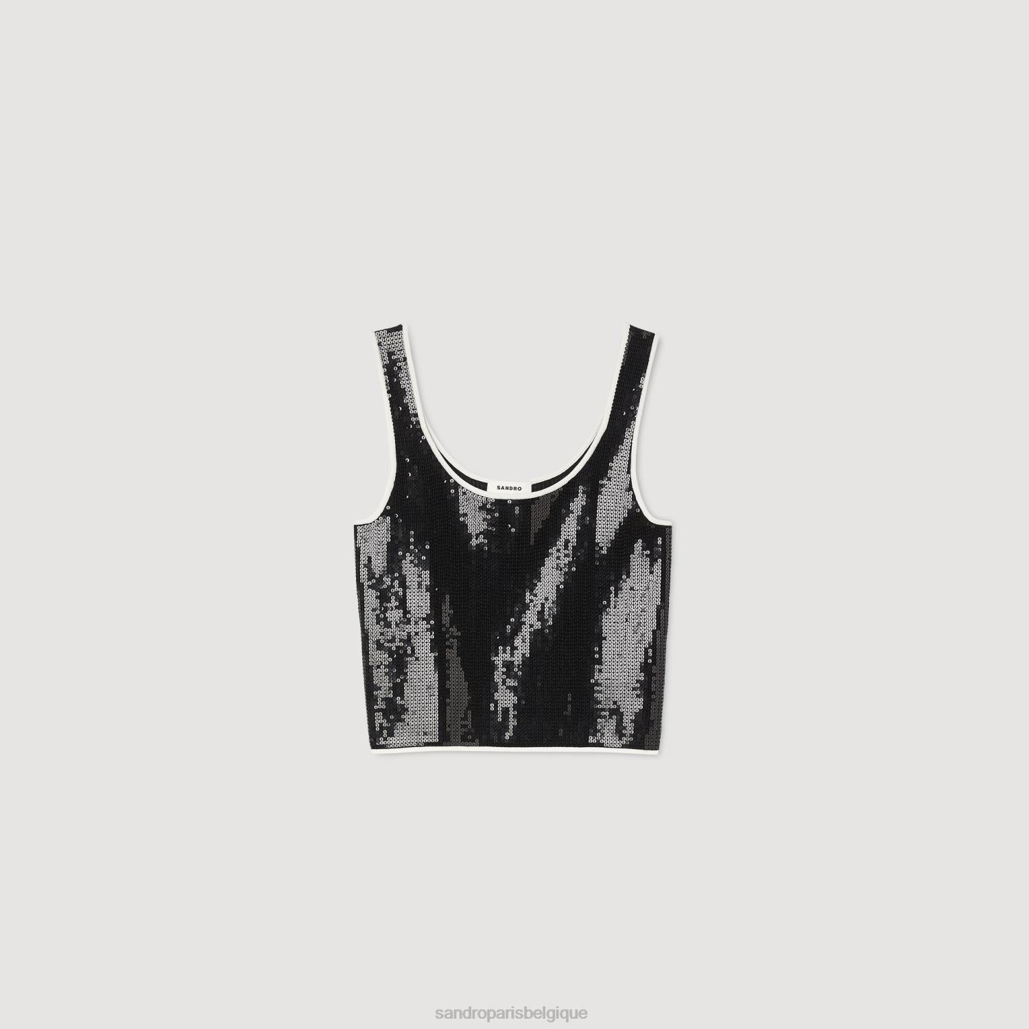 vêtements Sandro Paris top court à strass noir femmes XLXD34
