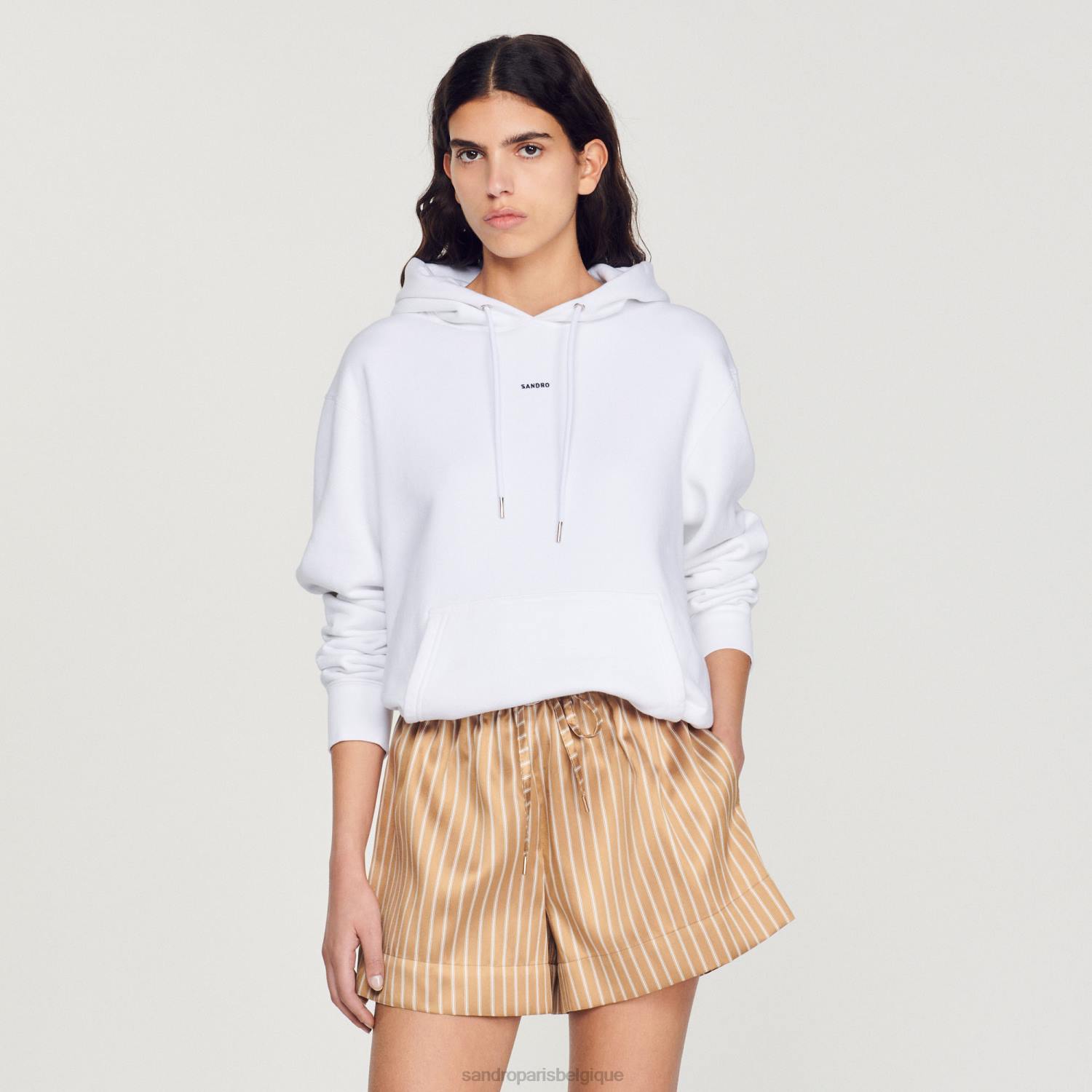 vêtements Sandro Paris sweat à capuche brodé blanc femmes XLXD808