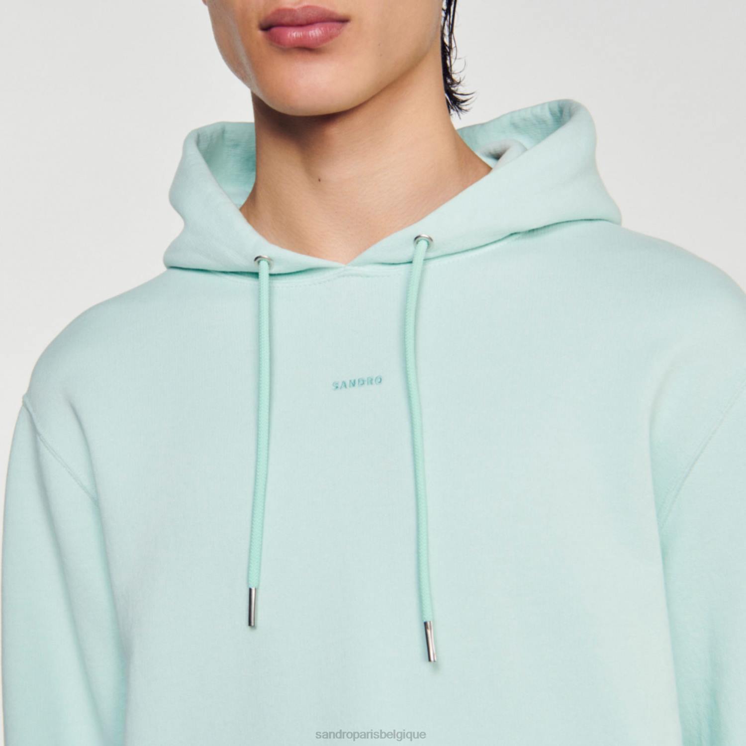 vêtements Sandro Paris sweat à capuche brodé bleu menthe femmes XLXD811