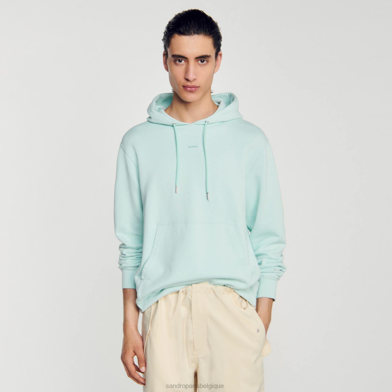 vêtements Sandro Paris sweat à capuche brodé bleu menthe femmes XLXD811