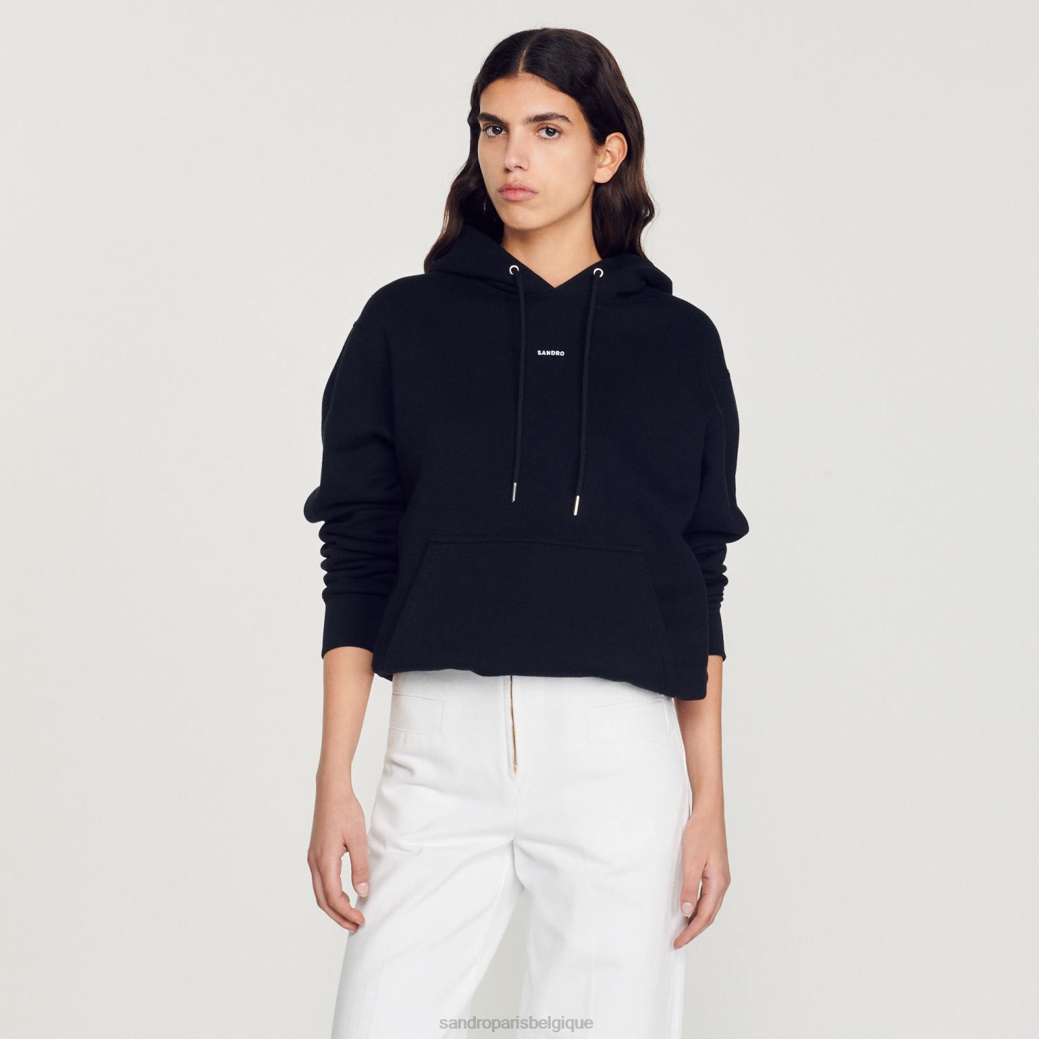 vêtements Sandro Paris sweat à capuche brodé noir femmes XLXD809