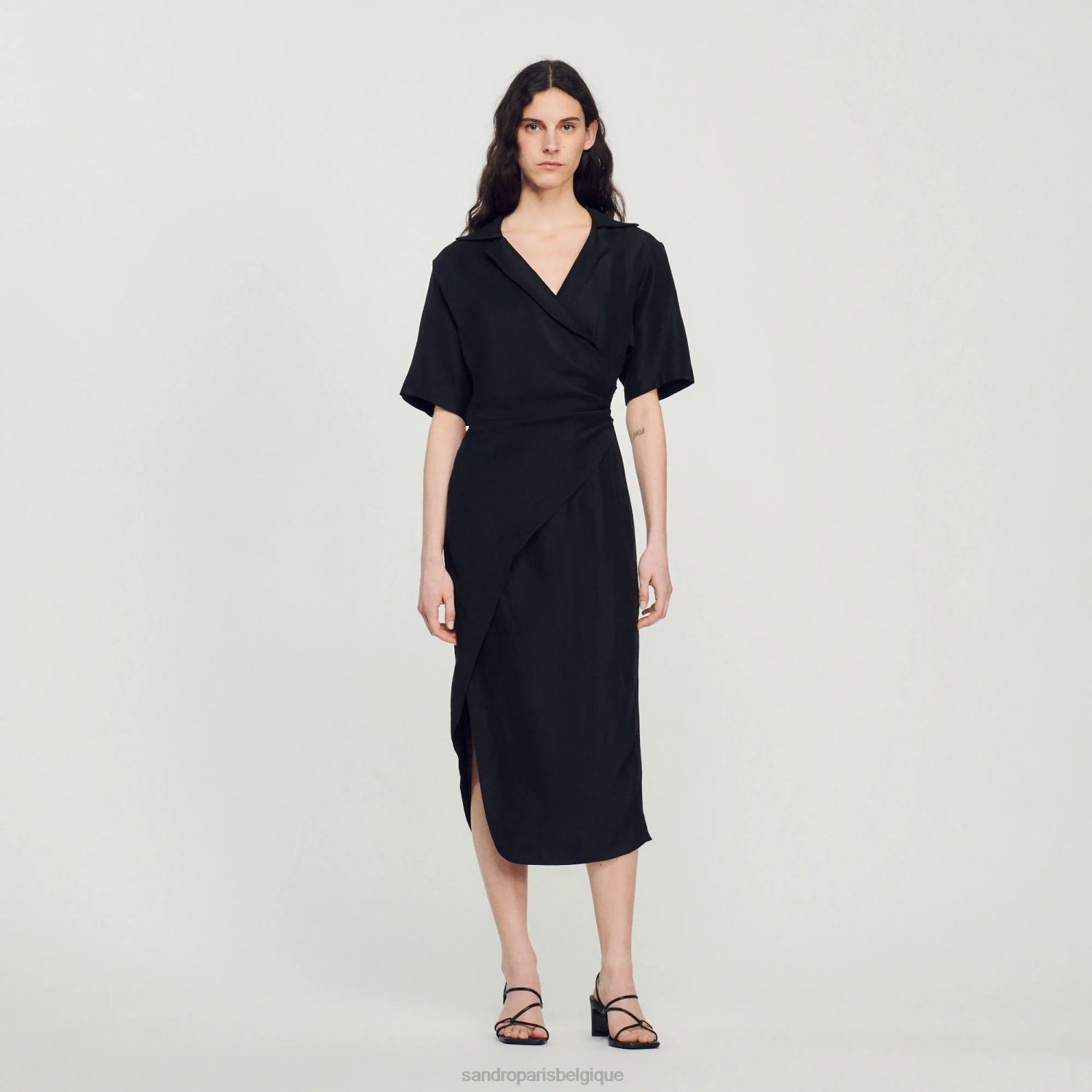 vêtements Sandro Paris robe asymétrique drapée noir femmes XLXD245