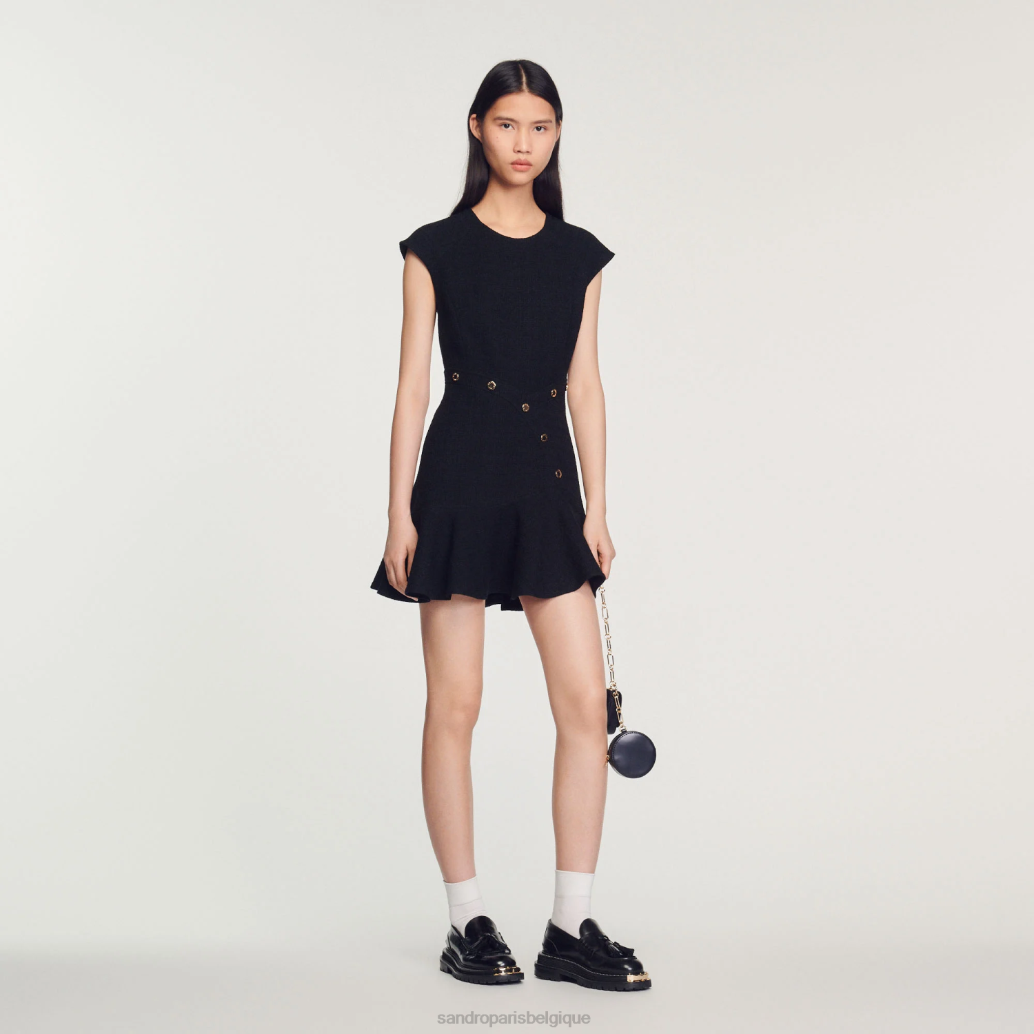 vêtements Sandro Paris robe asymétrique en tweed noir femmes XLXD248