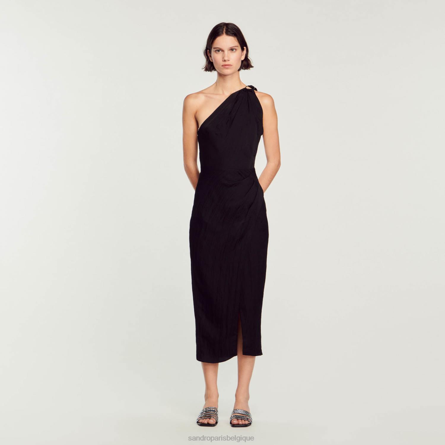 vêtements Sandro Paris robe asymétrique noir femmes XLXD57