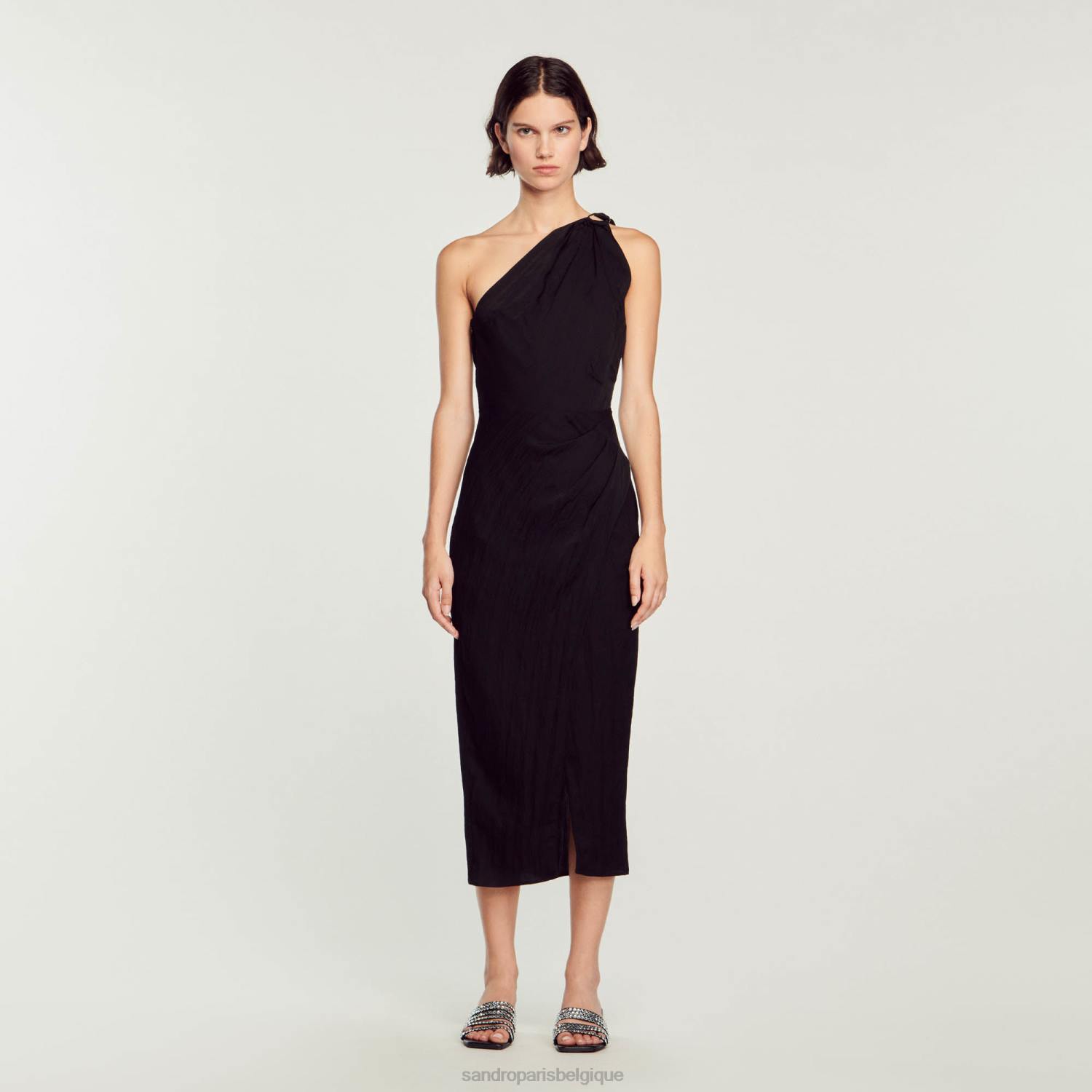 vêtements Sandro Paris robe asymétrique noir femmes XLXD57