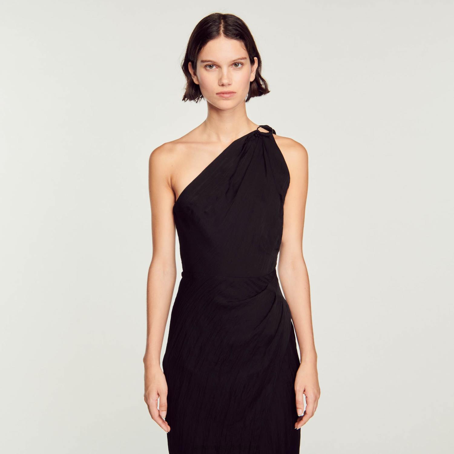 vêtements Sandro Paris robe asymétrique noir femmes XLXD57