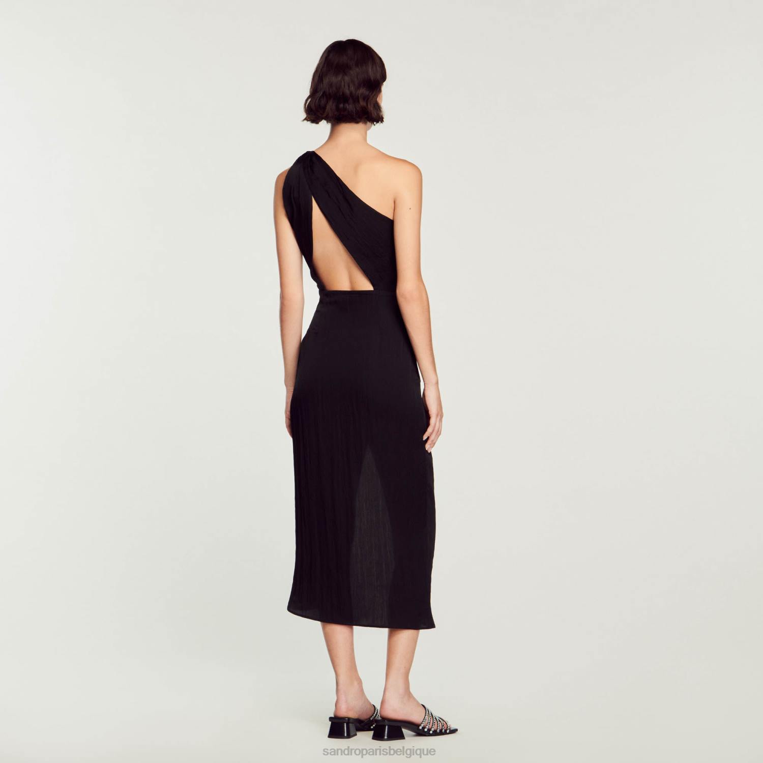 vêtements Sandro Paris robe asymétrique noir femmes XLXD57