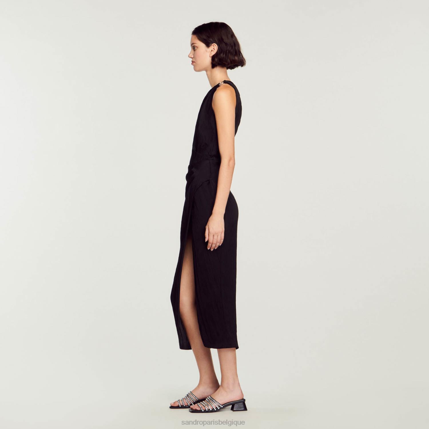 vêtements Sandro Paris robe asymétrique noir femmes XLXD57