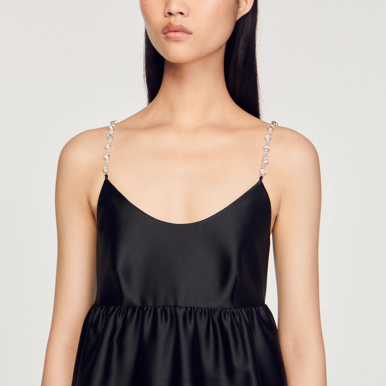 vêtements Sandro Paris robe babydoll courte noir femmes XLXD377