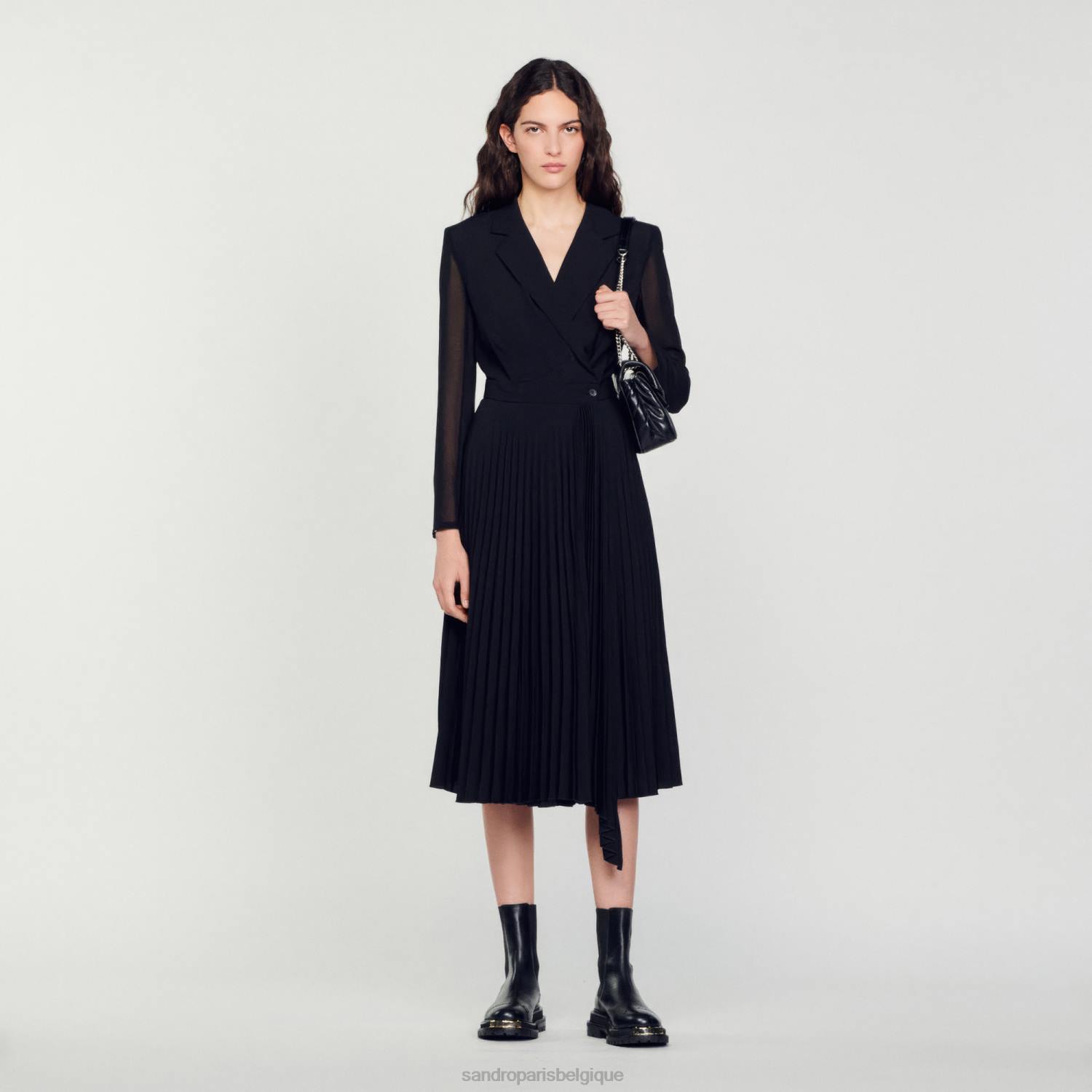 vêtements Sandro Paris robe bi-matière à manches longues noir femmes XLXD121