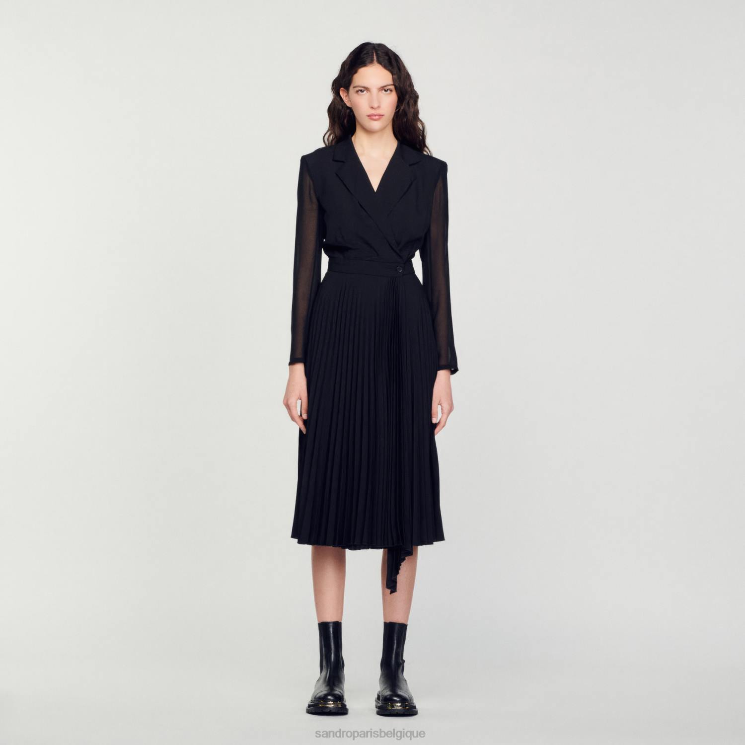 vêtements Sandro Paris robe bi-matière à manches longues noir femmes XLXD121
