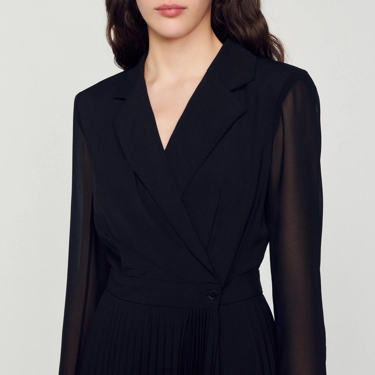 vêtements Sandro Paris robe bi-matière à manches longues noir femmes XLXD121