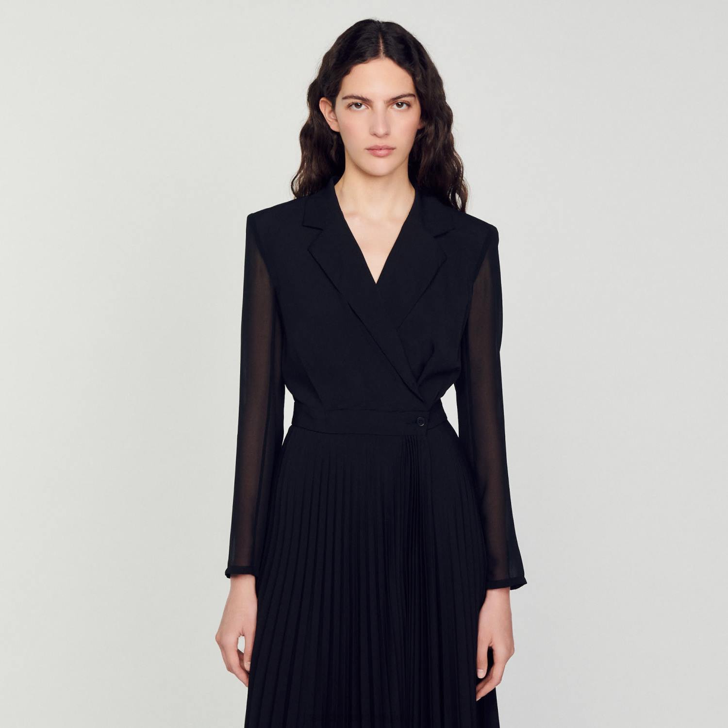 vêtements Sandro Paris robe bi-matière à manches longues noir femmes XLXD121