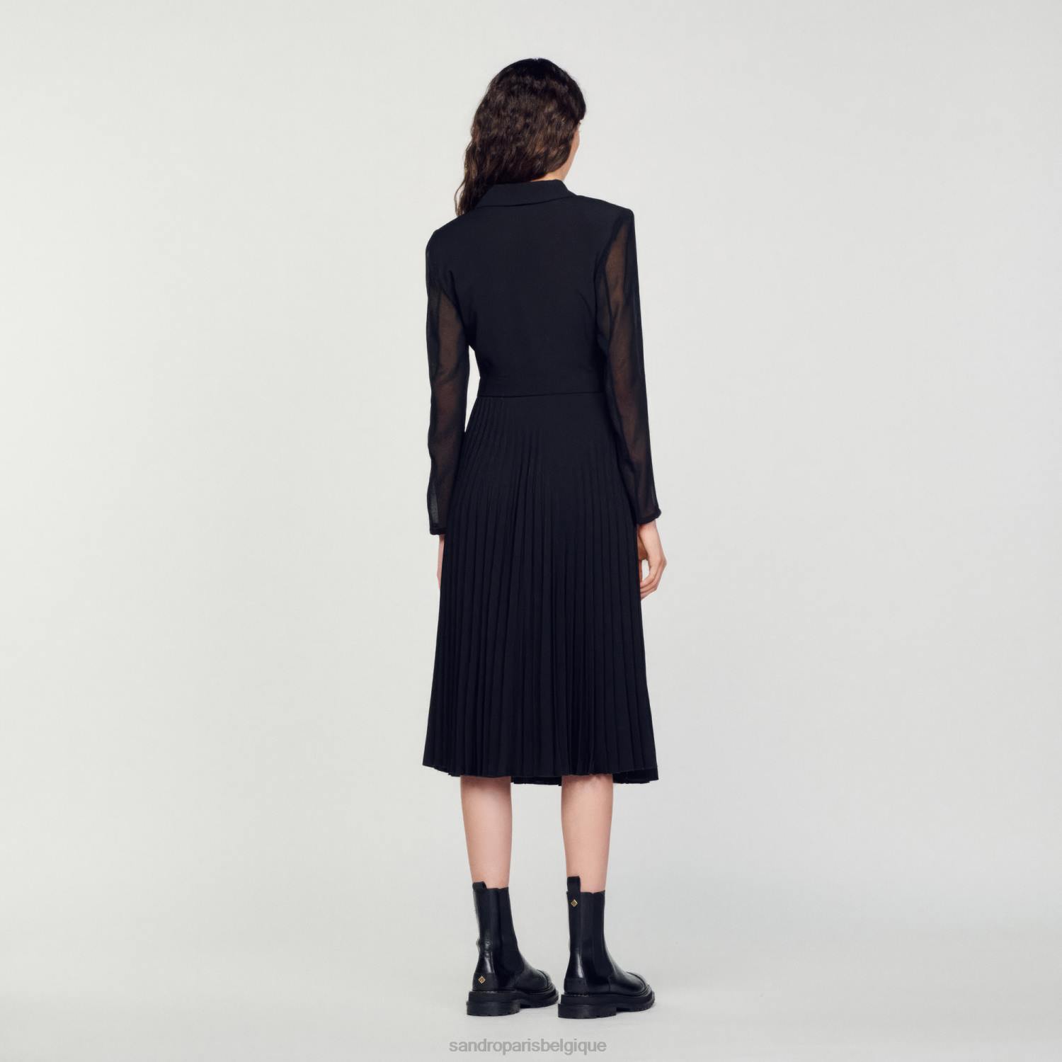 vêtements Sandro Paris robe bi-matière à manches longues noir femmes XLXD121