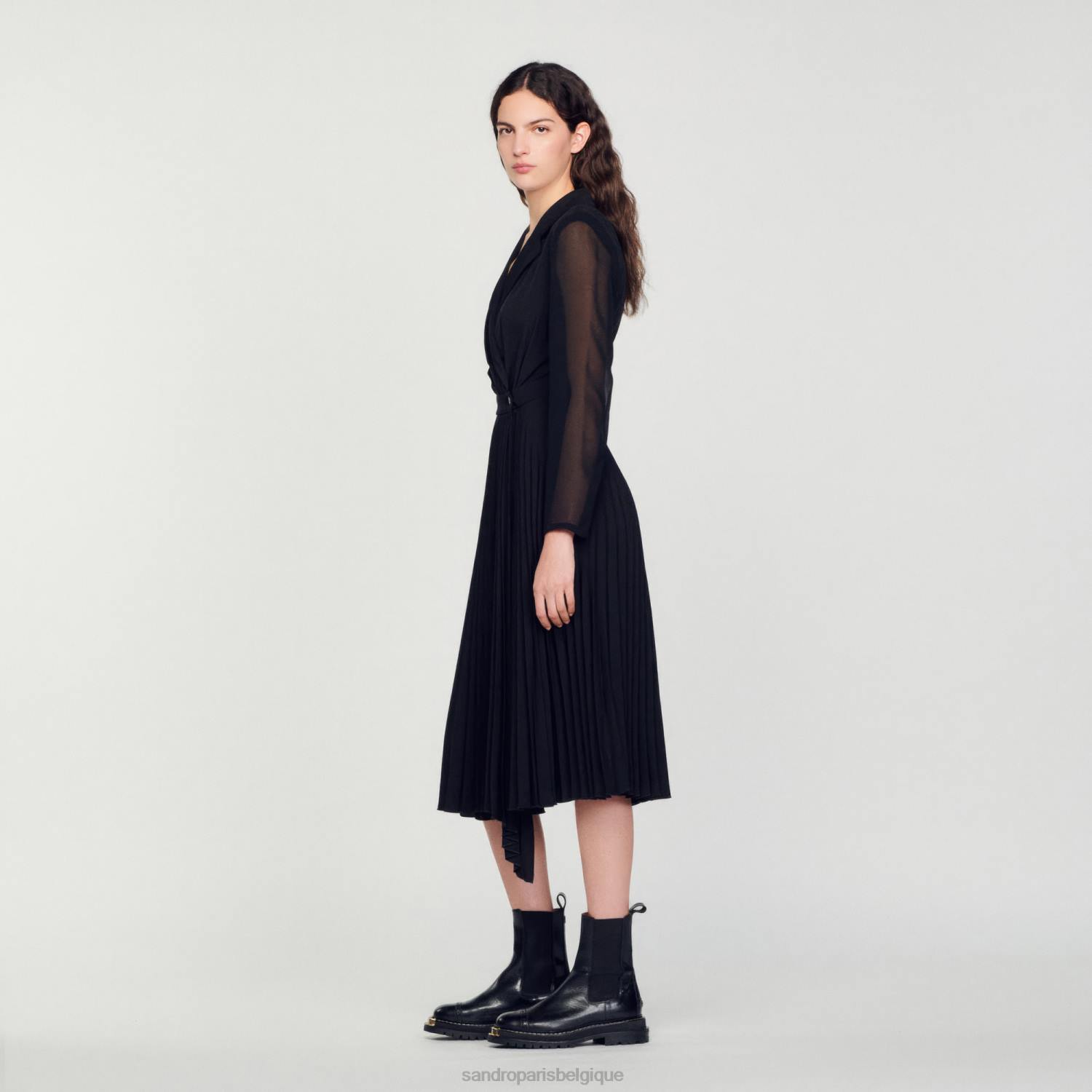 vêtements Sandro Paris robe bi-matière à manches longues noir femmes XLXD121