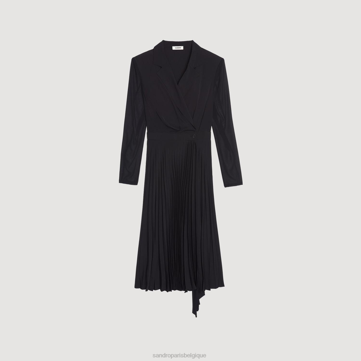 vêtements Sandro Paris robe bi-matière à manches longues noir femmes XLXD121