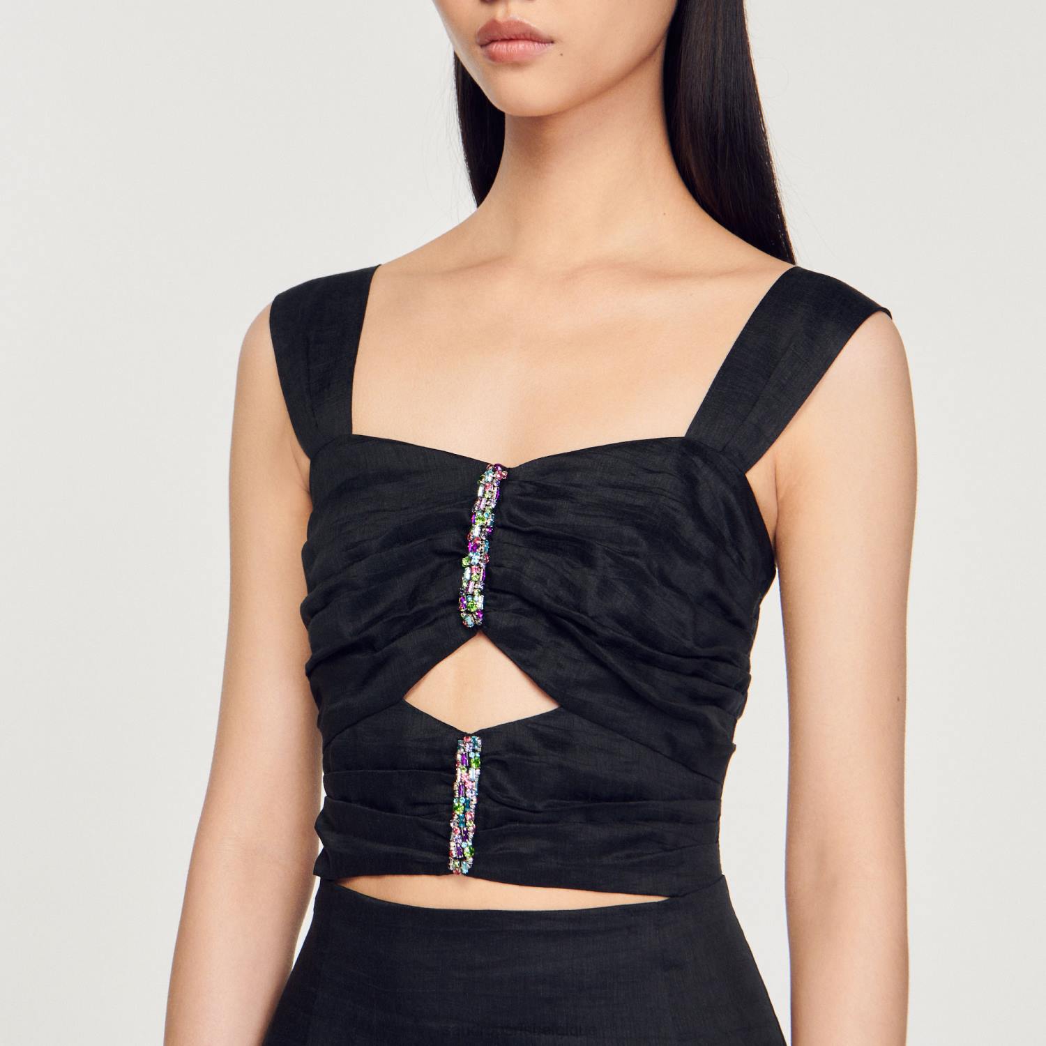 vêtements Sandro Paris robe courte avec bijoux noir femmes XLXD337