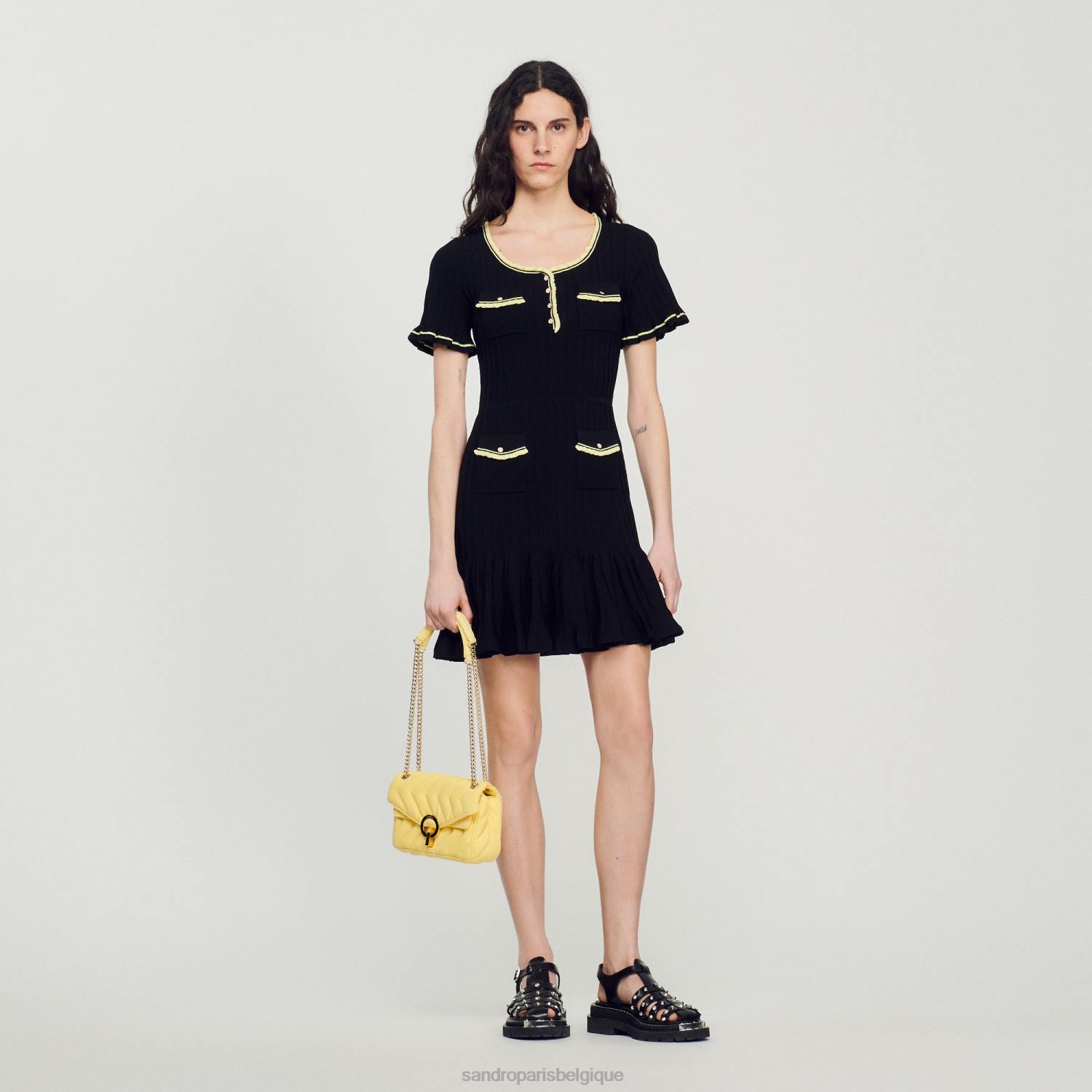 vêtements Sandro Paris robe courte avec boutons noir femmes XLXD400