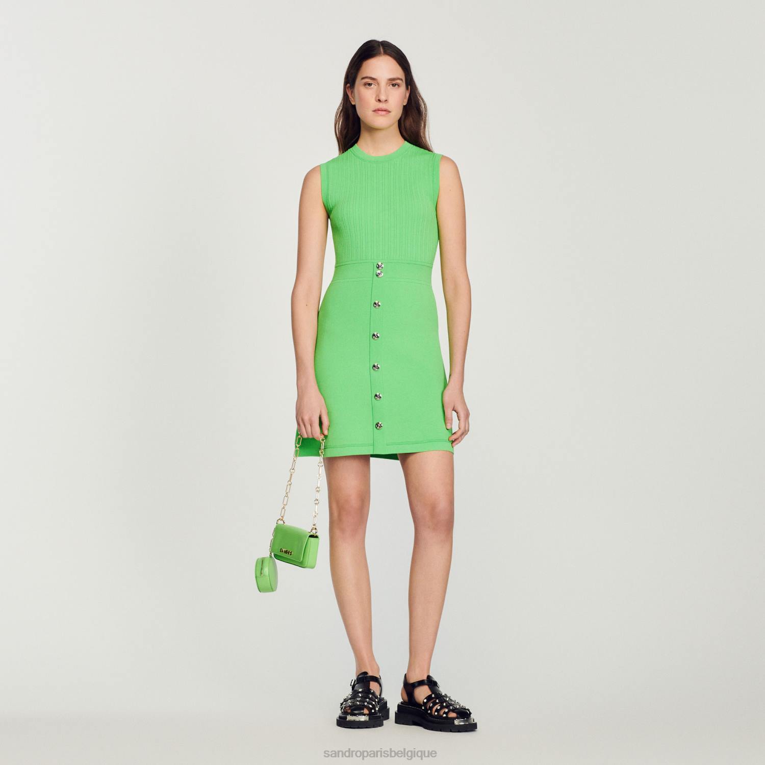 vêtements Sandro Paris robe courte avec boutons vert femmes XLXD342