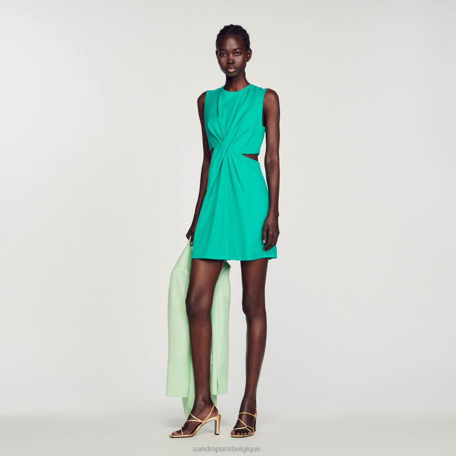 vêtements Sandro Paris robe courte avec découpes vert emeuraude femmes XLXD417