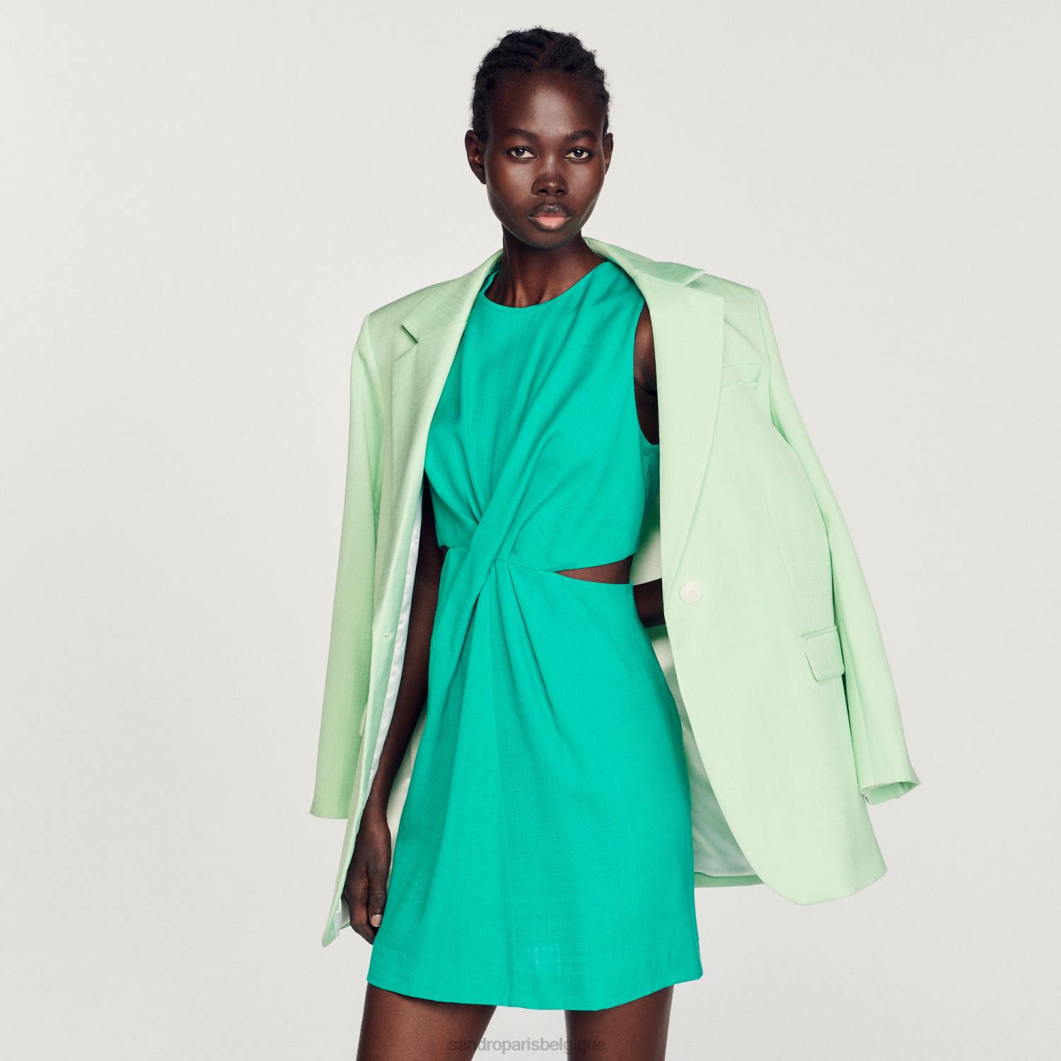 vêtements Sandro Paris robe courte avec découpes vert emeuraude femmes XLXD417