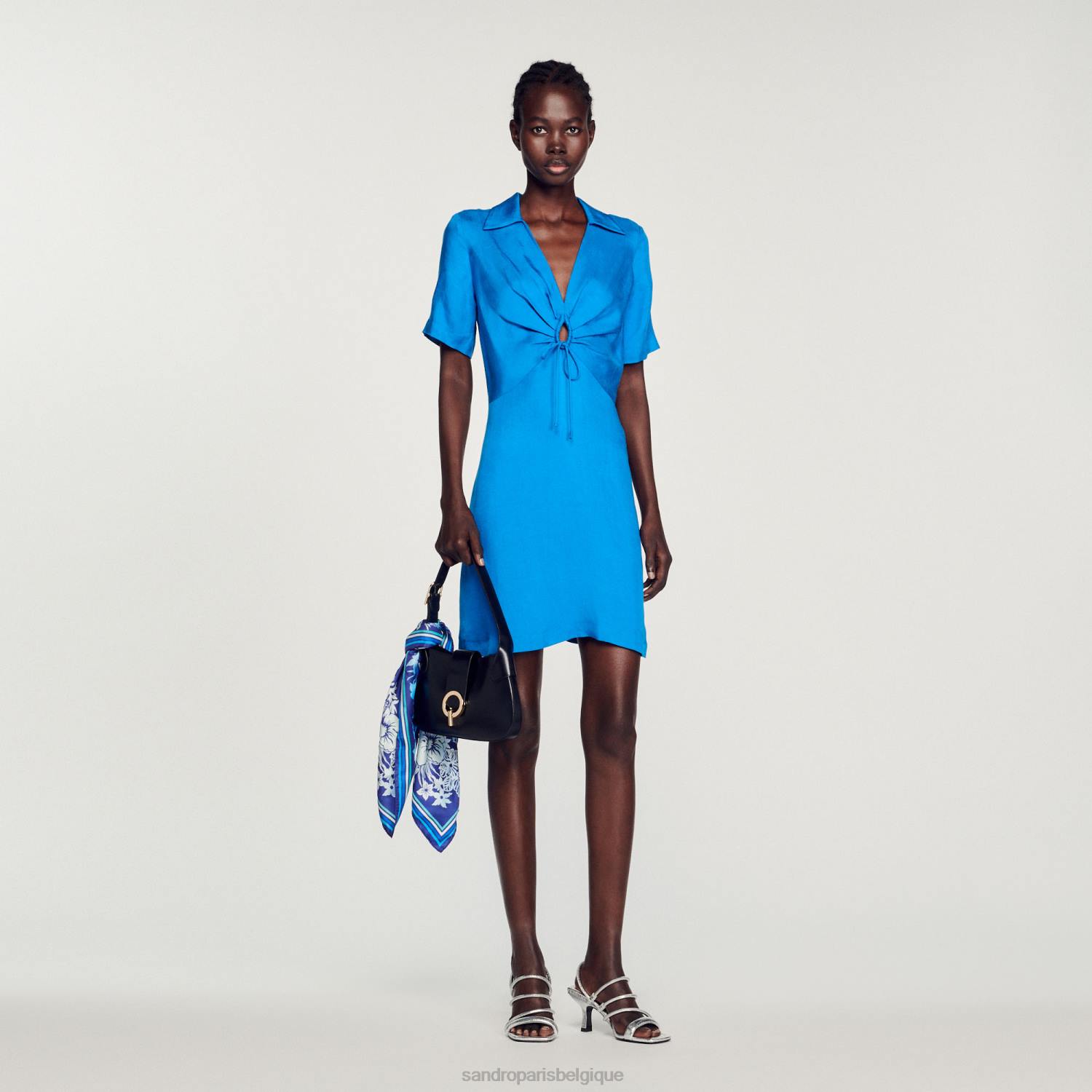 vêtements Sandro Paris robe courte avec liens bleu femmes XLXD328