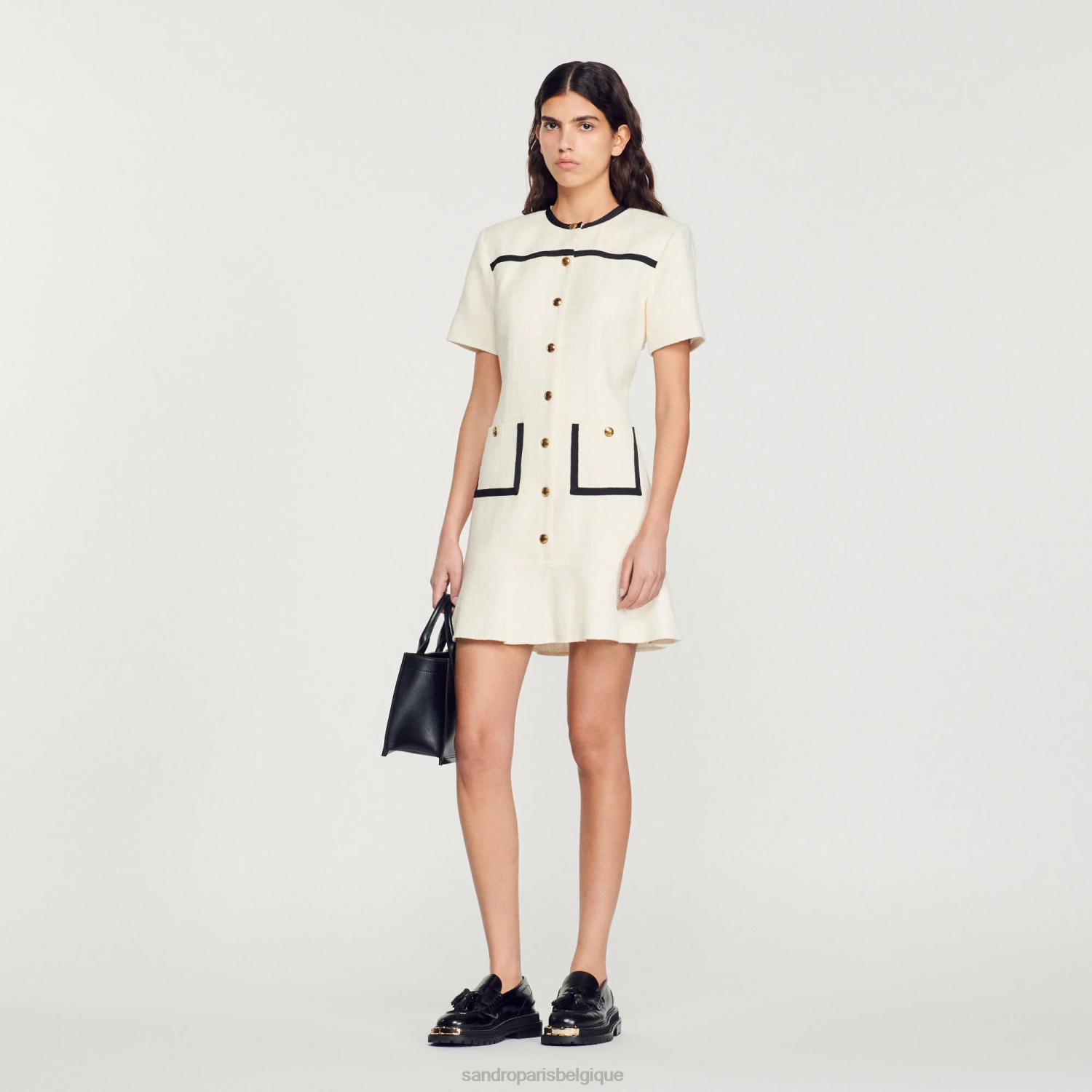 vêtements Sandro Paris robe courte boutonnée en tweed écru femmes XLXD109