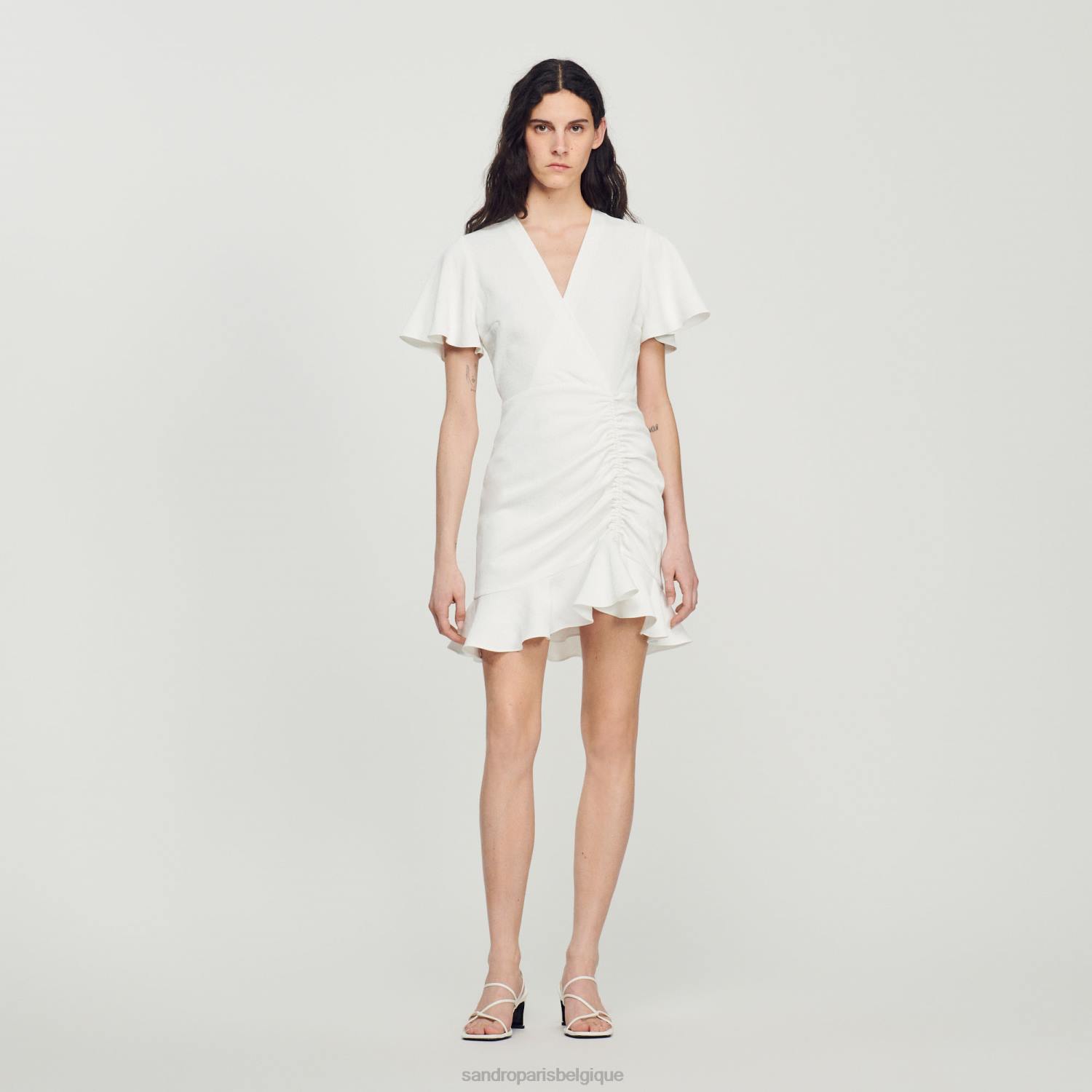 vêtements Sandro Paris robe courte croisée écru femmes XLXD397